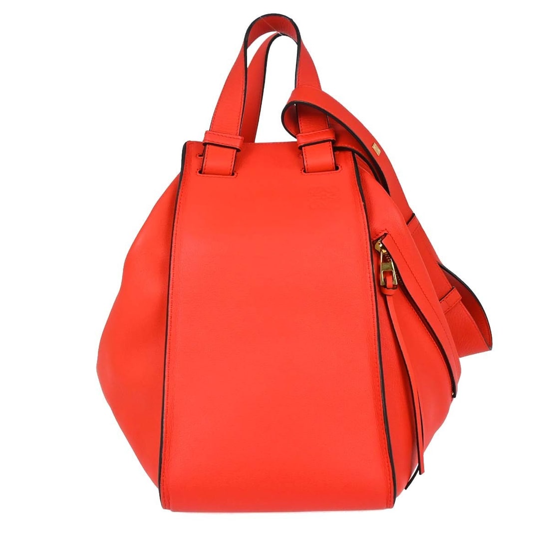 Loewe Hammock Medium Red Calfskin 2way Tote Bag: Loewe Hammock Medium Red Calfskin 2way Tote Bag Loewe Hammock 2-way tote handbag in red calfskin leather with double handles and a removable shoulder strap. This women's medium bag features inner pock