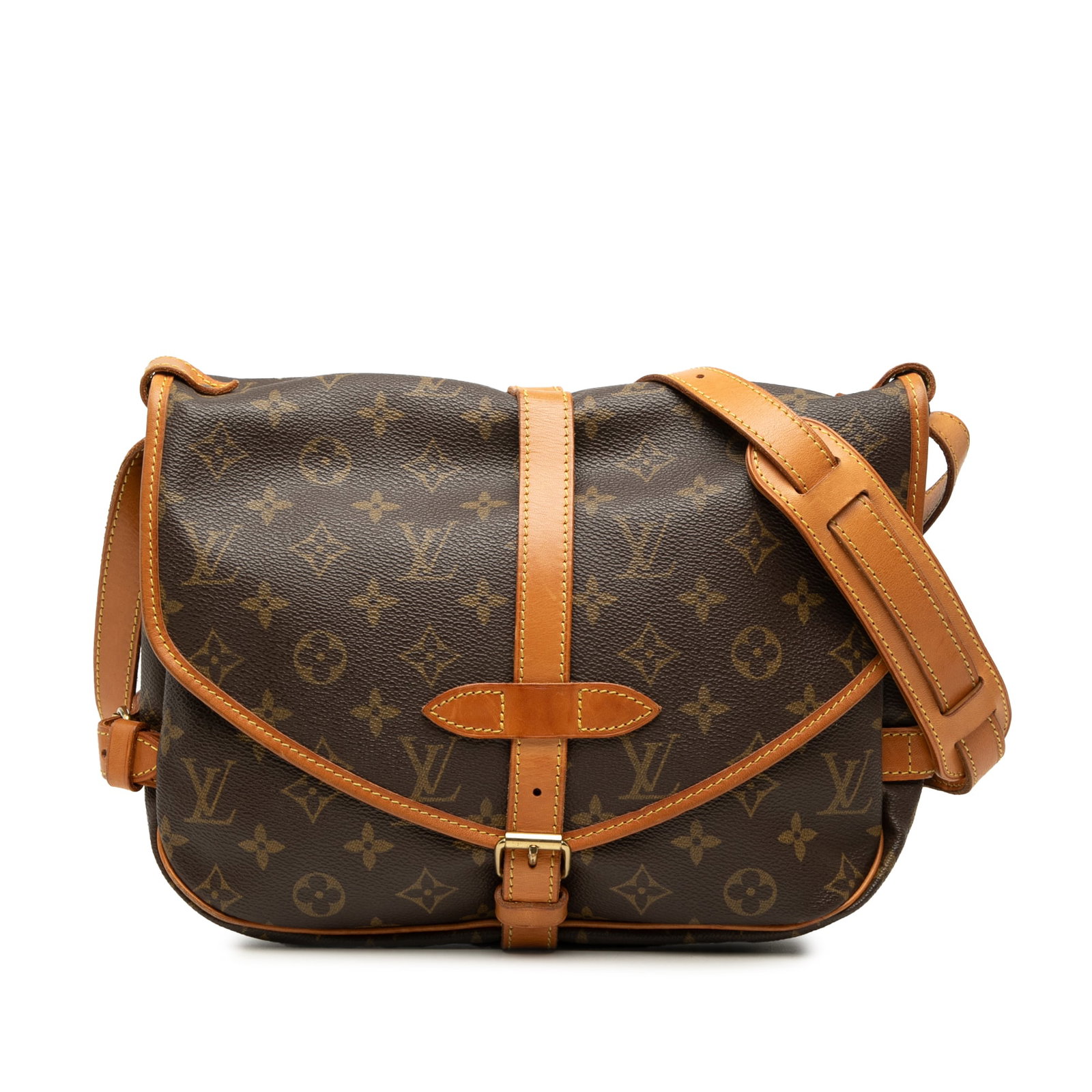 Louis Vuitton Saumur 30 Monogram Shoulder Bag: Louis Vuitton Saumur 30 Monogram Shoulder Bag Louis Vuitton Monogram Saumur 30 shoulder bag crafted with a monogram canvas body and vachetta leather trim. It features an adjustable flat vachetta leath
