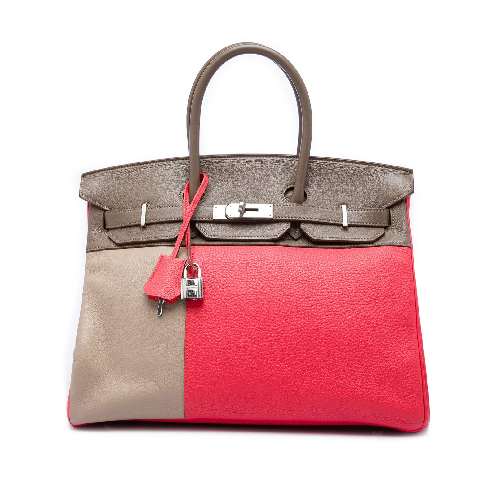 Hermes Birkin 35 Retourne Cascade Tricolor Clemence Swift Bag: Hermes Birkin 35 Retourne Cascade Tricolor Clemence Swift Bag This Hermes Birkin Cascade Retourne 35 is crafted in Swift and Clemence leather with a tricolor design in Rose Jaipur, Etoupe, and Argile.