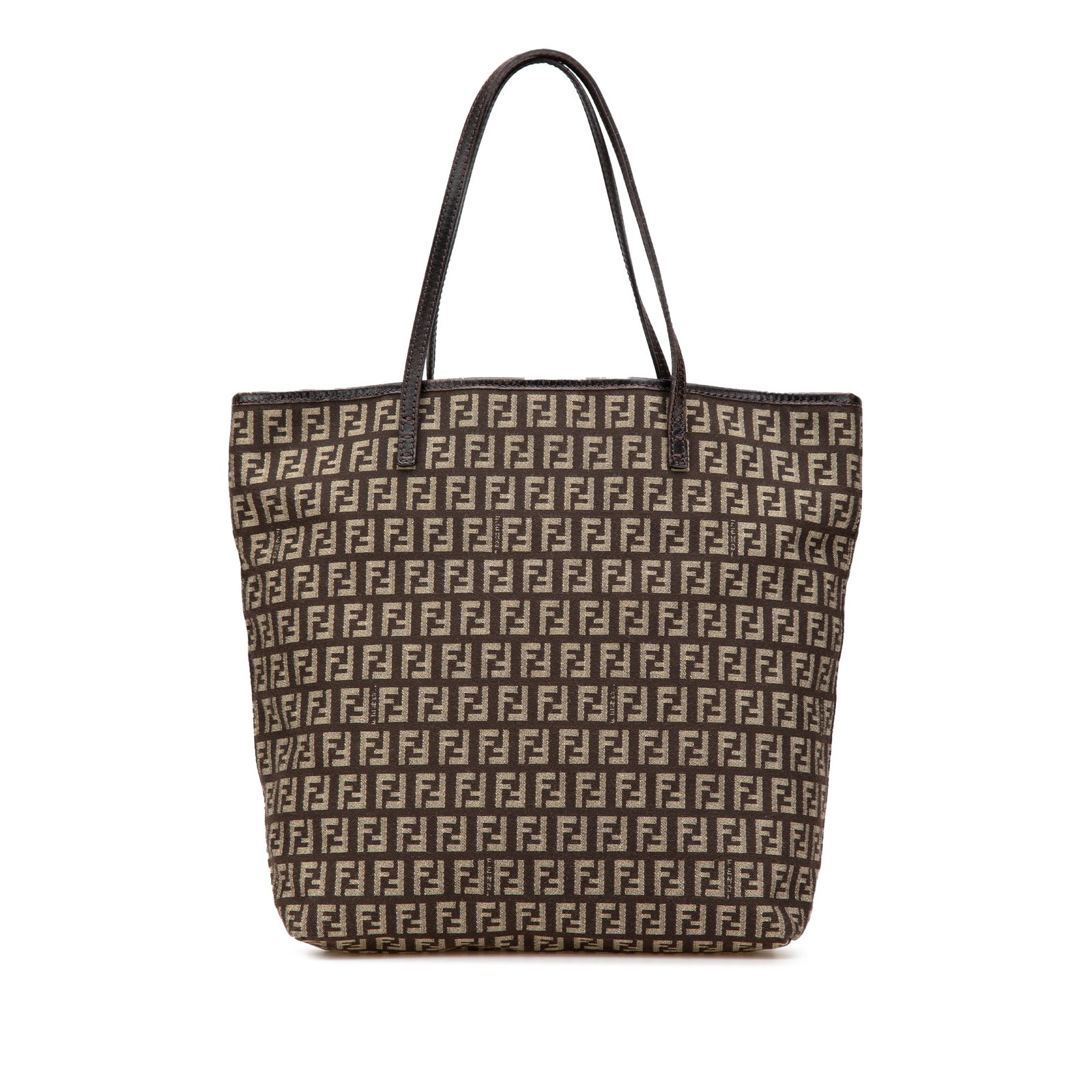 Brown Fendi Zucchino Tote Bag in Canvas: Brown Fendi Zucchino Tote Bag in Canvas Fendi Zucchino canvas tote in brown with flat leather handles, an open top, and interior slip pockets. Made in Italy, this tote features a canvas body and shows