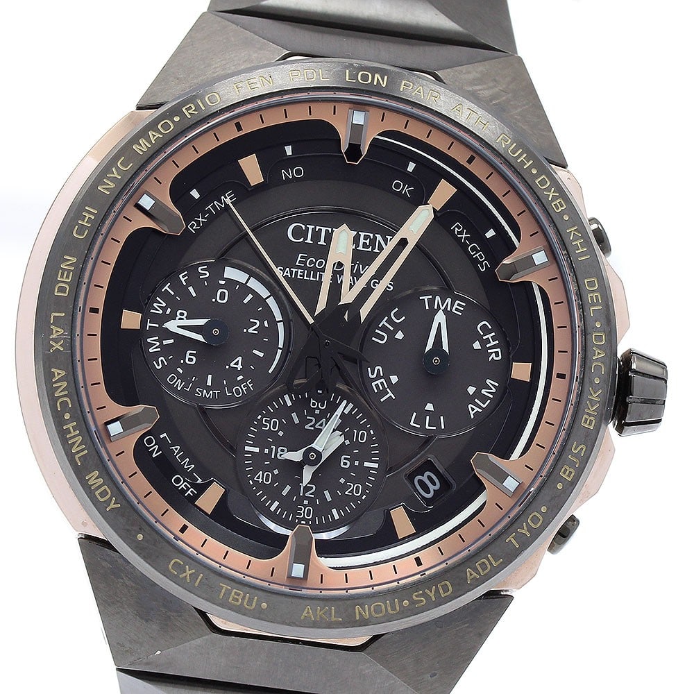 Mens CITIZEN Satellite Wave Eco-Drive F950-T026729 CC4025-82E Watch: Mens CITIZEN Satellite Wave Eco-Drive F950-T026729 CC4025-82E Watch CITIZEN Satellite Wave Eco-Drive 50th Anniversary men's wristwatch with a black dial and solar radio controlled movement. This watch