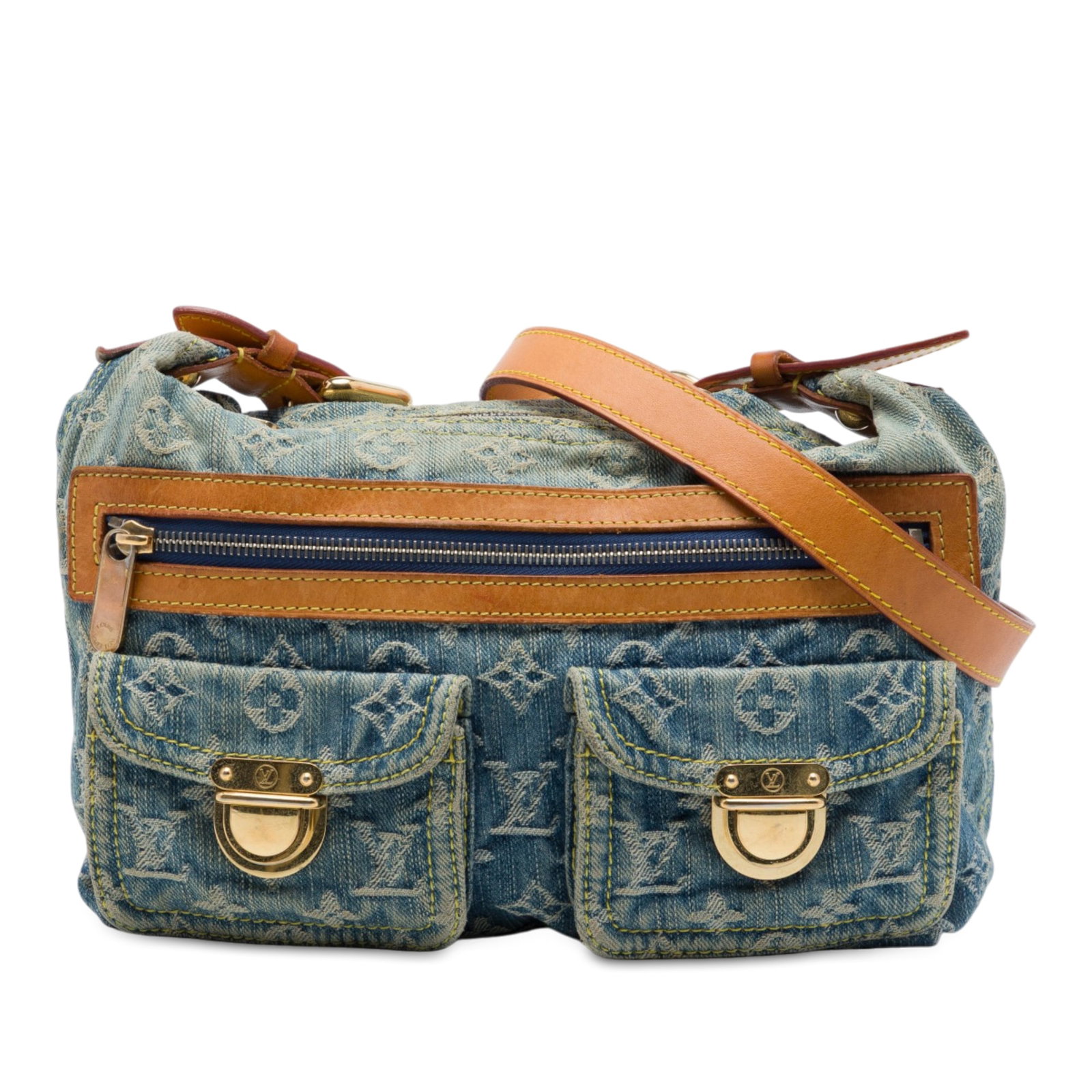 Louis Vuitton Baggy PM Monogram Denim Shoulder Bag Blue: Louis Vuitton Baggy PM Monogram Denim Shoulder Bag Blue Louis Vuitton Monogram Denim Baggy PM shoulder bag in blue monogram denim with an adjustable flat vachetta leather strap. The bag features a top