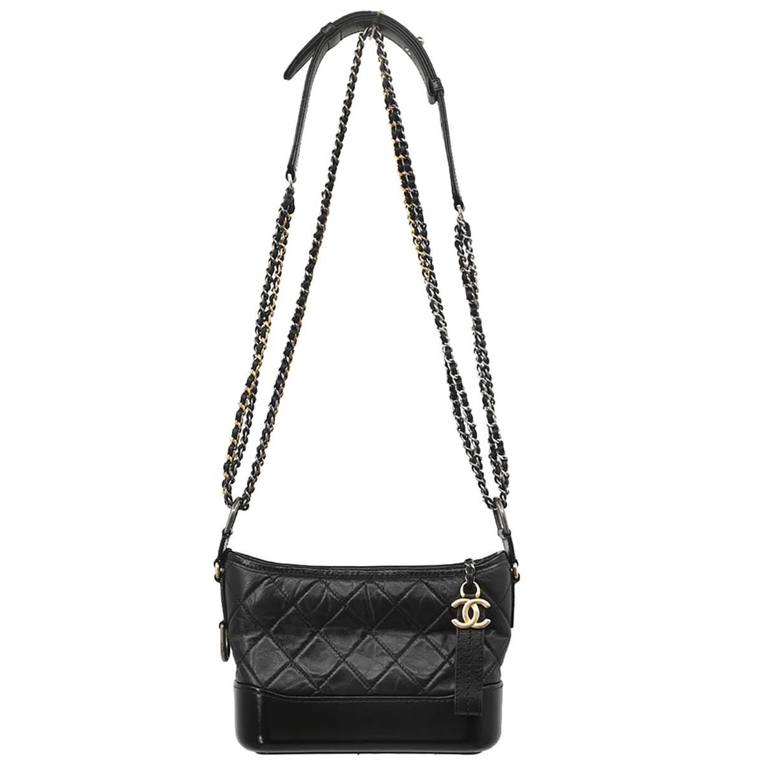 CHANEL Gabrielle Small Shoulder Bag in Black Lambskin Calfskin: CHANEL Gabrielle Small Shoulder Bag in Black Lambskin Calfskin Chanel Small Gabrielle shoulder bag in black lambskin and calfskin with a zip closure and nylon lining. Made in Italy, this women's bag f
