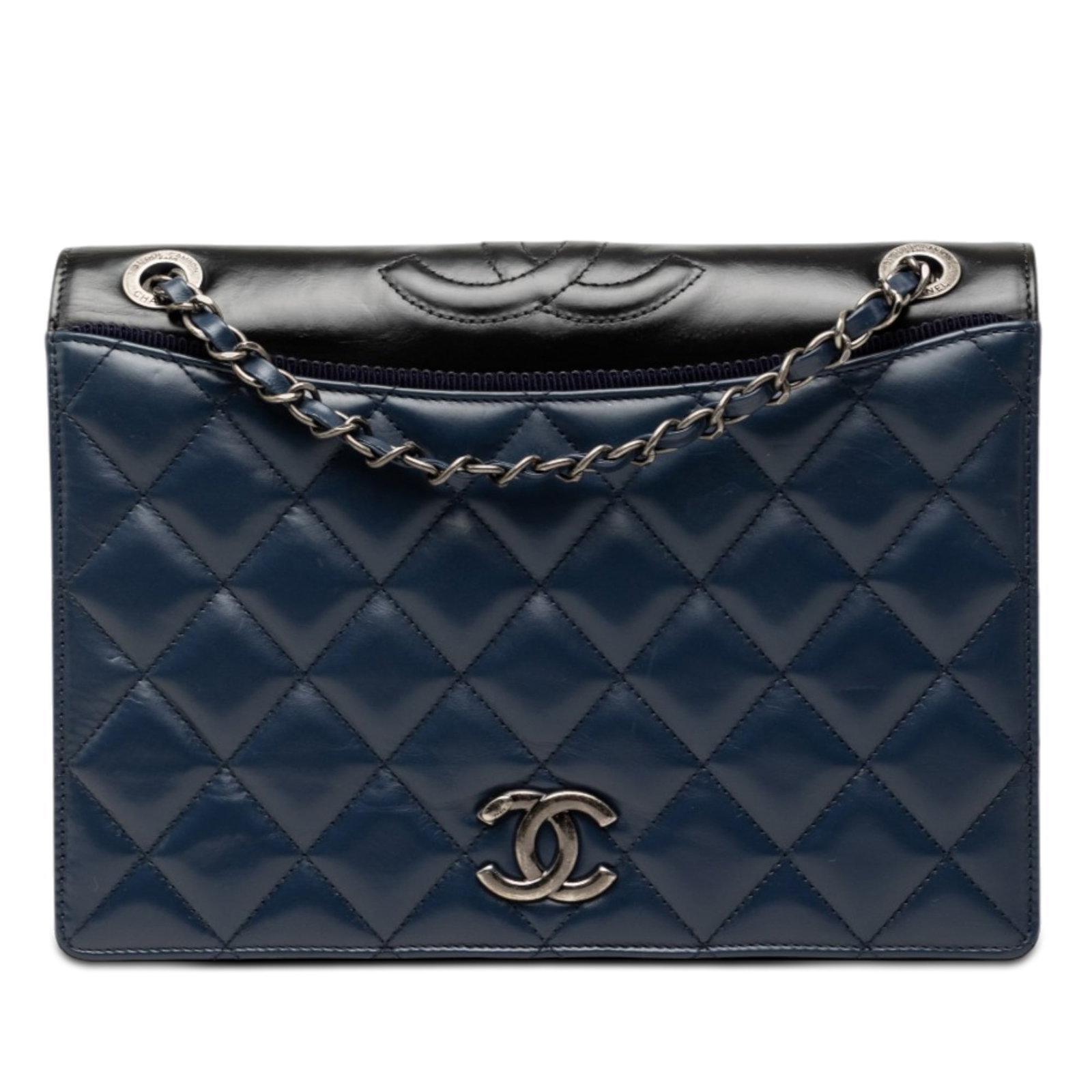 Chanel Ballerine Small Flap Bag in Blue Quilted Calfskin: Chanel Ballerine Small Flap Bag in Blue Quilted Calfskin This flap bag features a quilted calf leather body, a chain link shoulder strap, a front flap with magnetic snap closure, and interior zip and 