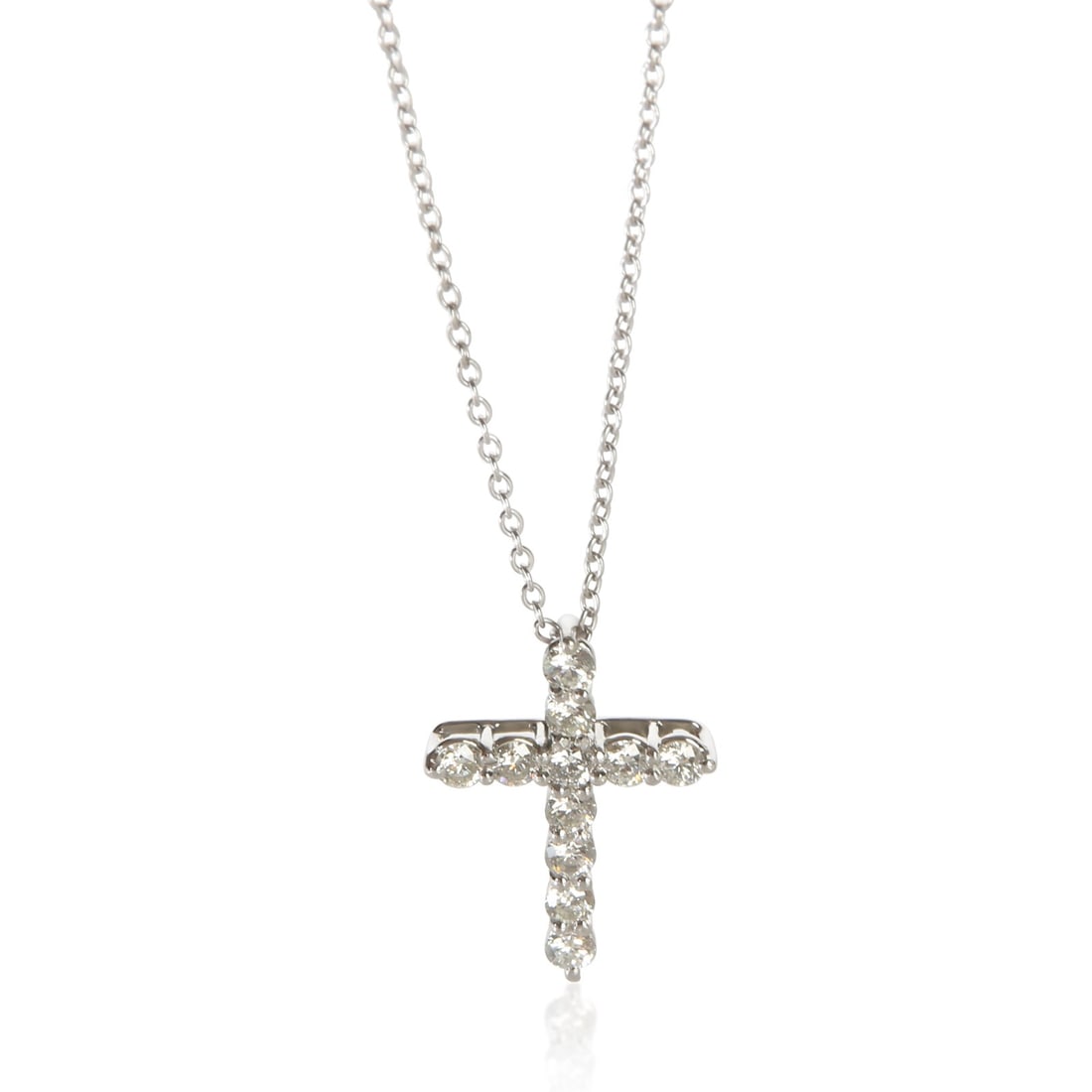 Tiffany & Co. Cross Diamond Platinum Pendant 0.42 Ctw: Tiffany & Co. Cross Diamond Platinum Pendant 0.42 Ctw Tiffany & Co. platinum cross pendant featuring round brilliant diamonds in a classic, refined design. This women's pendant is crafted in platinum 