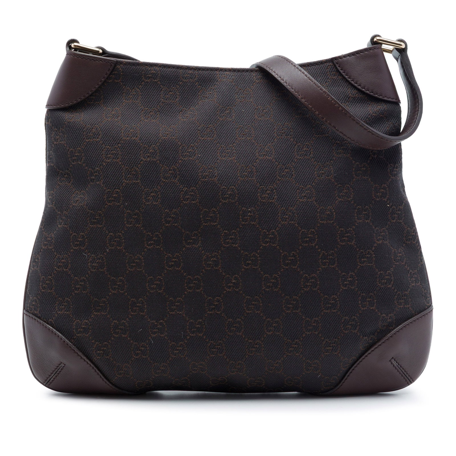 Gucci GG Denim Leather Trim Shoulder Bag Brown: Gucci GG Denim Leather Trim Shoulder Bag Brown Gucci GG Denim Shoulder Bag with a denim body and leather trim. It features a flat leather shoulder strap, an open top with magnetic closure, and an inte
