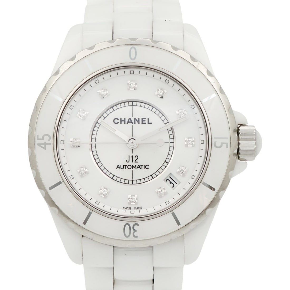 CHANEL J12 H1629 mens automatic ceramic diamond wristwatch white (1 of 11)