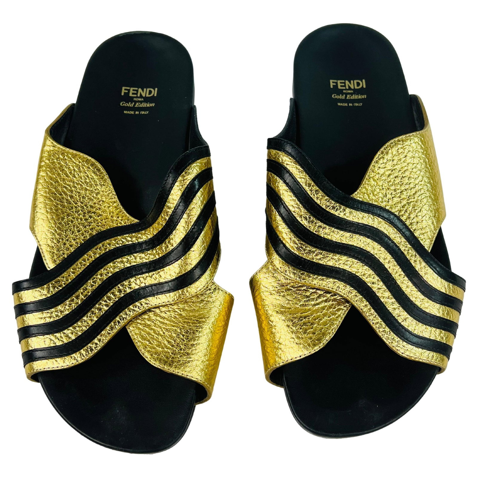 Fendi Gold Edition Gladiator Flat Sandals Black and Gold Leather 38.5 (1 of 8)