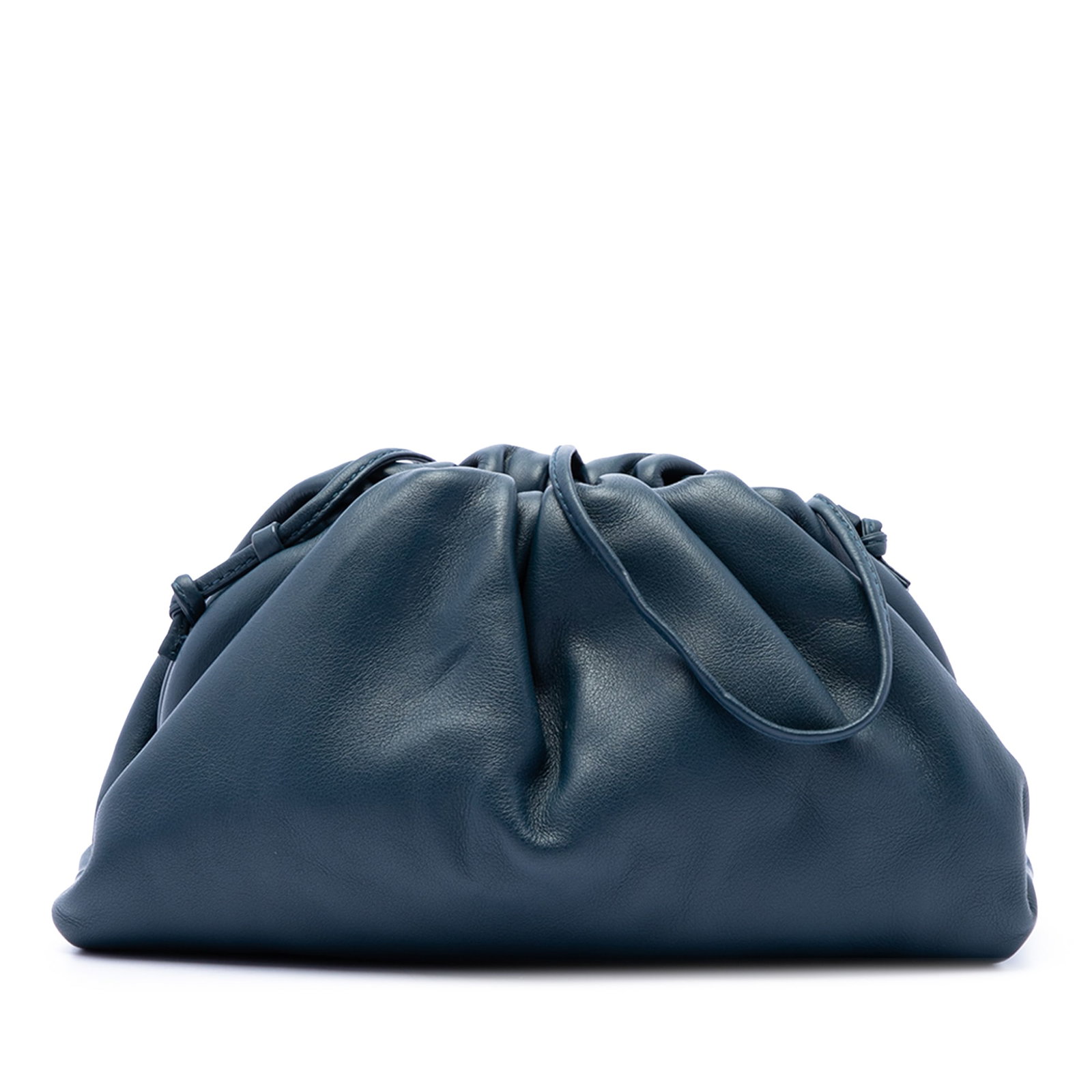 Bottega Veneta The Mini Pouch Blue Leather Crossbody Bag: Bottega Veneta The Mini Pouch Blue Leather Crossbody Bag A compact Bottega Veneta Mini Pouch Crossbody crafted in blue lambskin leather. This crossbody bag features a leather body, a flat leather stra