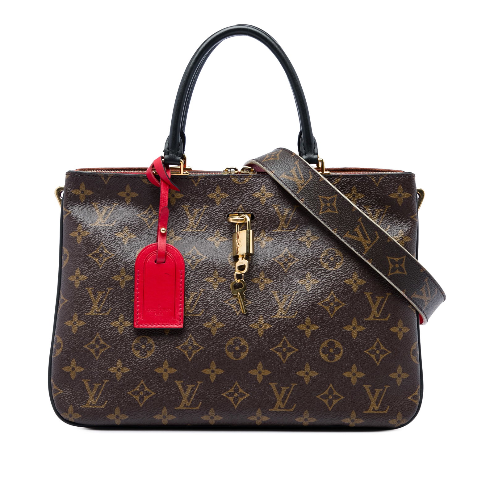 Louis Vuitton Millefeuille Monogram Canvas Shoulder Bag: Louis Vuitton Millefeuille Monogram Canvas Shoulder Bag Louis Vuitton Monogram Millefeuille handbag in brown monogram canvas with rolled leather handles and a detachable flat strap. The bag features a