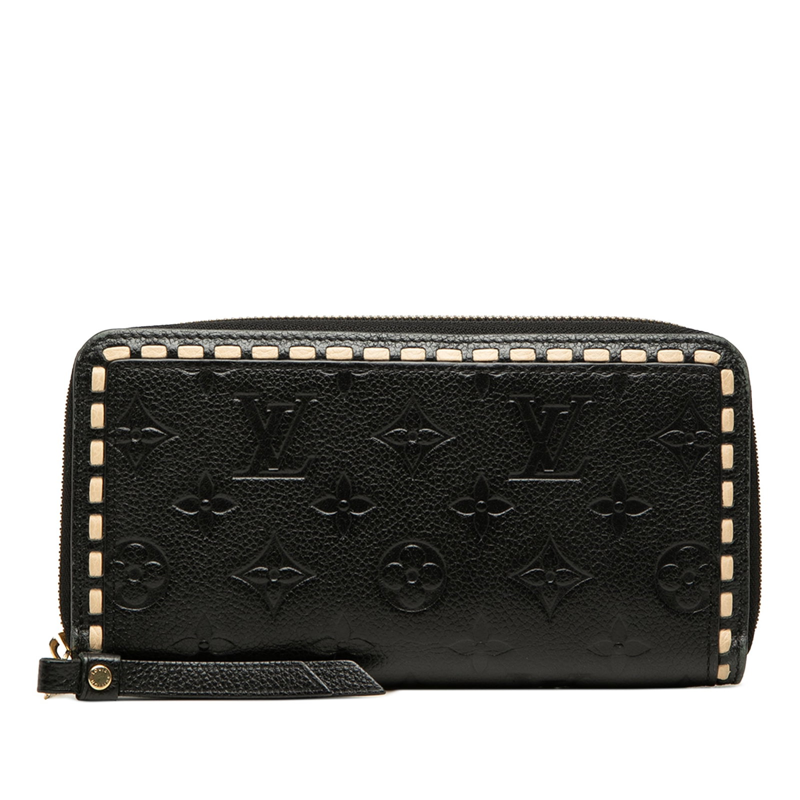 Louis Vuitton Zippy Wallet Monogram Empreinte Leather Whipstitch Black: Louis Vuitton Zippy Wallet Monogram Empreinte Leather Whipstitch Black Louis Vuitton Monogram Empreinte Whipstitch Zippy Wallet in black leather with a zip-around closure. The interior includes zip an