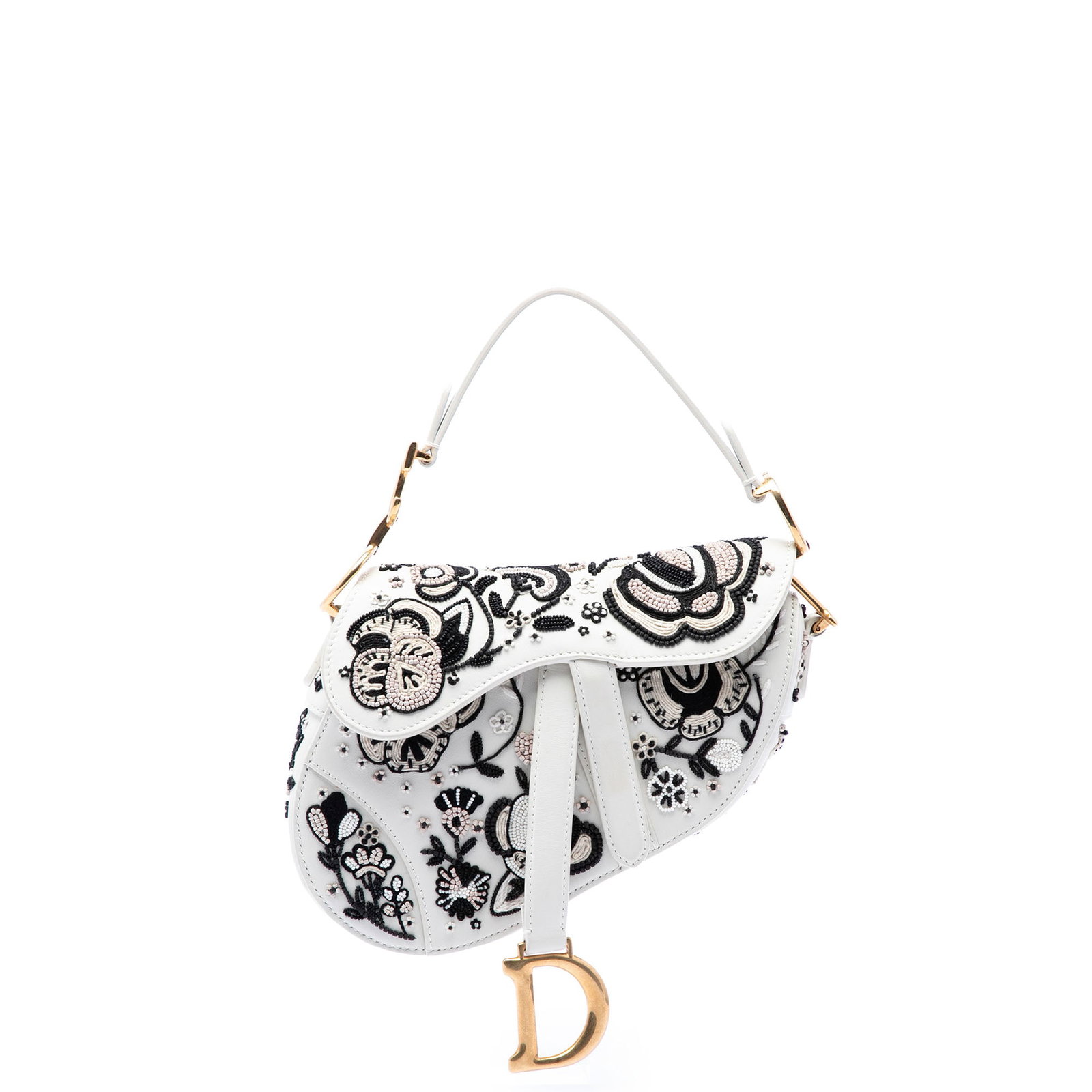 Dior Saddle Bag Mini White Calfskin Beaded Embroidered (1 of 6)