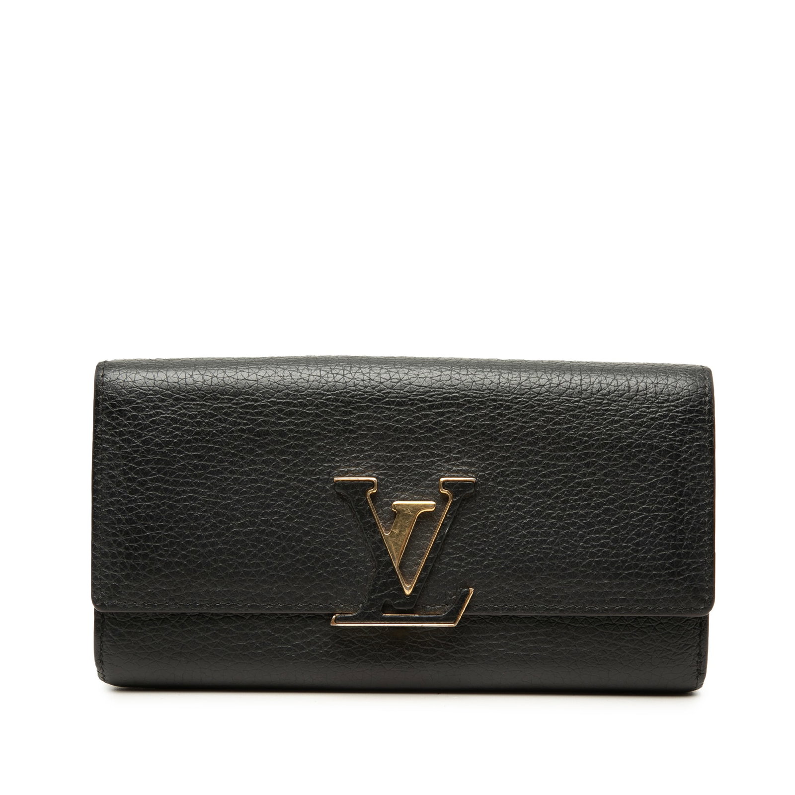 Louis Vuitton Capucines Long Wallet Taurillon Leather Black: Louis Vuitton Capucines Long Wallet Taurillon Leather Black Louis Vuitton Taurillon Capucines long wallet crafted in black leather with a front flap and magnetic snap closure. The interior includes a 