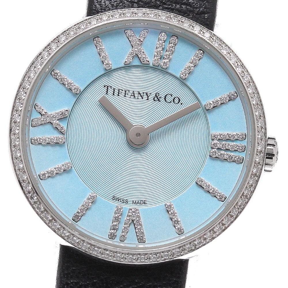 Tiffany Co Atlas 62867442 Womens Quartz Wristwatch Blue Dial: Tiffany Co Atlas 62867442 Womens Quartz Wristwatch Blue Dial Tiffany & Co. Atlas women's wristwatch with a blue dial and quartz movement. This Swiss-made watch features a stainless steel case and leat