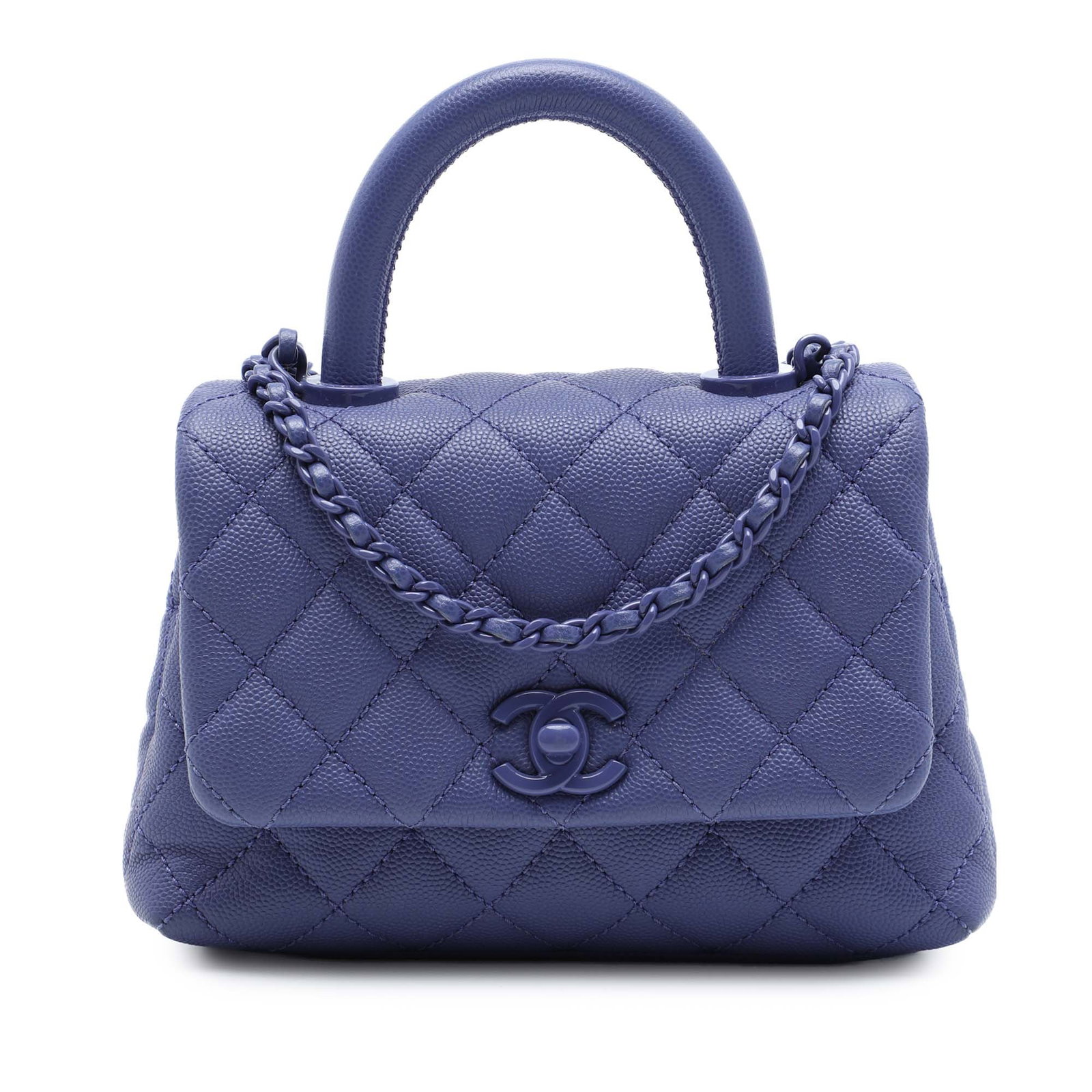 Chanel Incognito Coco Extra Mini Top Handle Satchel Purple Caviar Leather: Chanel Incognito Coco Extra Mini Top Handle Satchel Purple Caviar Leather A Chanel Extra Mini Incognito Coco top handle bag crafted in quilted caviar leather. This satchel features a rolled leather to