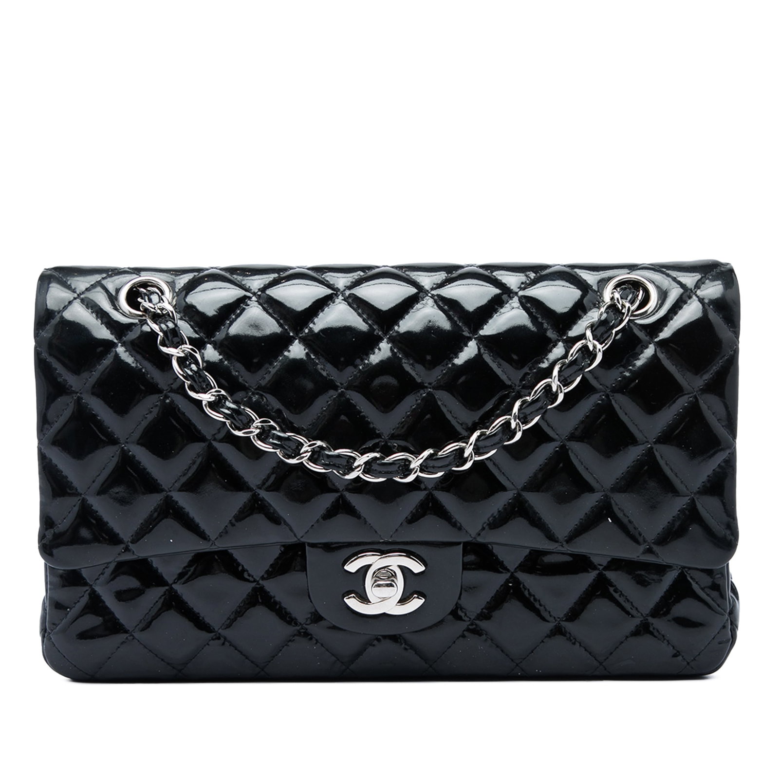 Chanel Medium Classic Double Flap Patent Leather Shoulder Bag Black (1 of 6)