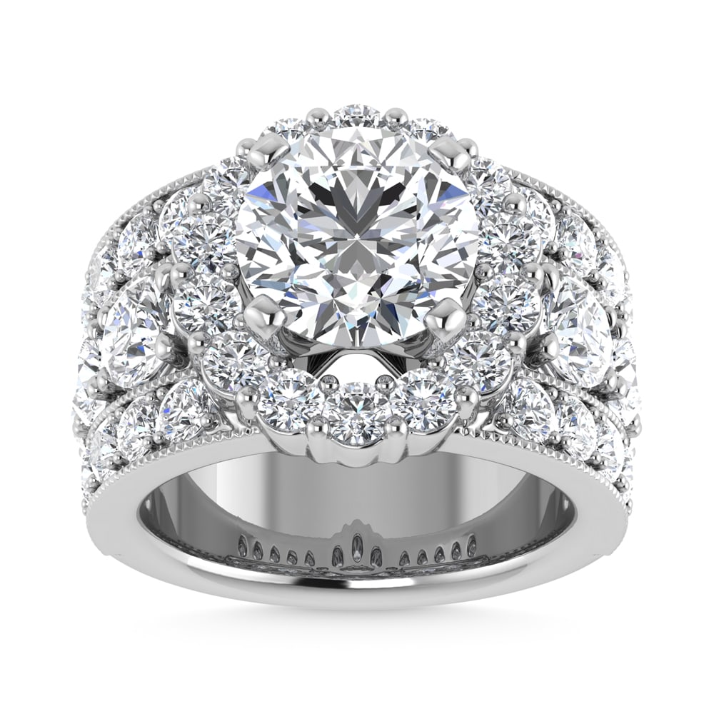 14K White Gold Lab Grown Diamond 6 Ct.Tw.( 3 ct Center) Engagement Ring: 14K White Gold Lab Grown Diamond 6 Ct.Tw.( 3 ct Center) Engagement Ring Celebrate your forever moment with the timeless brilliance of our Halo Diamond Engagement Ring. This exquisite piece features a 