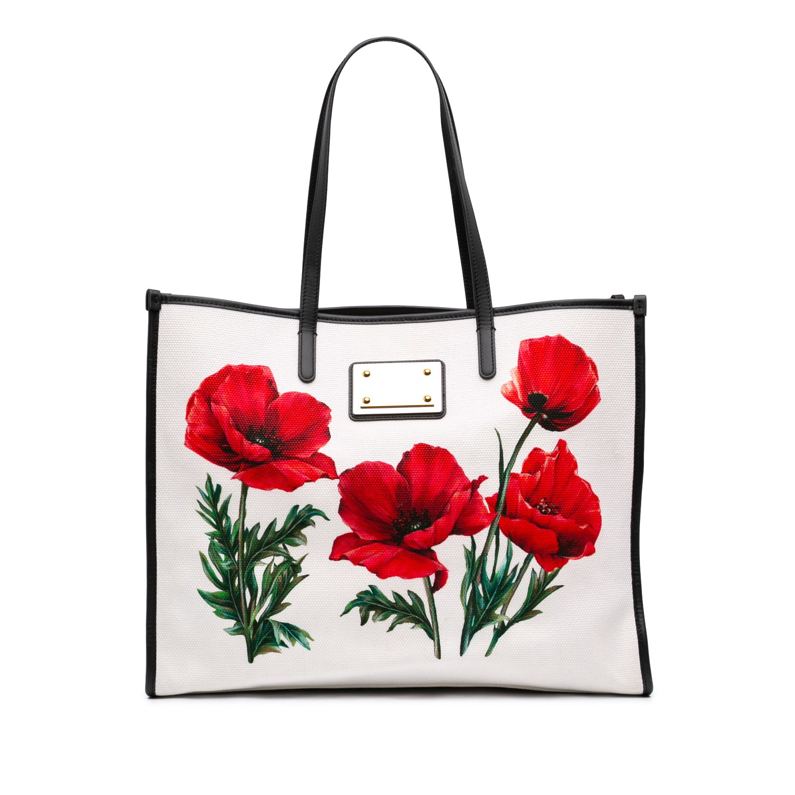 Dolce & Gabbana Floral Print Canvas Tote with Leather Trim: Dolce & Gabbana Floral Print Canvas Tote with Leather Trim Dolce & Gabbana floral print tote in printed canvas with leather trim and flat leather straps. The open-top design includes an interior zip p