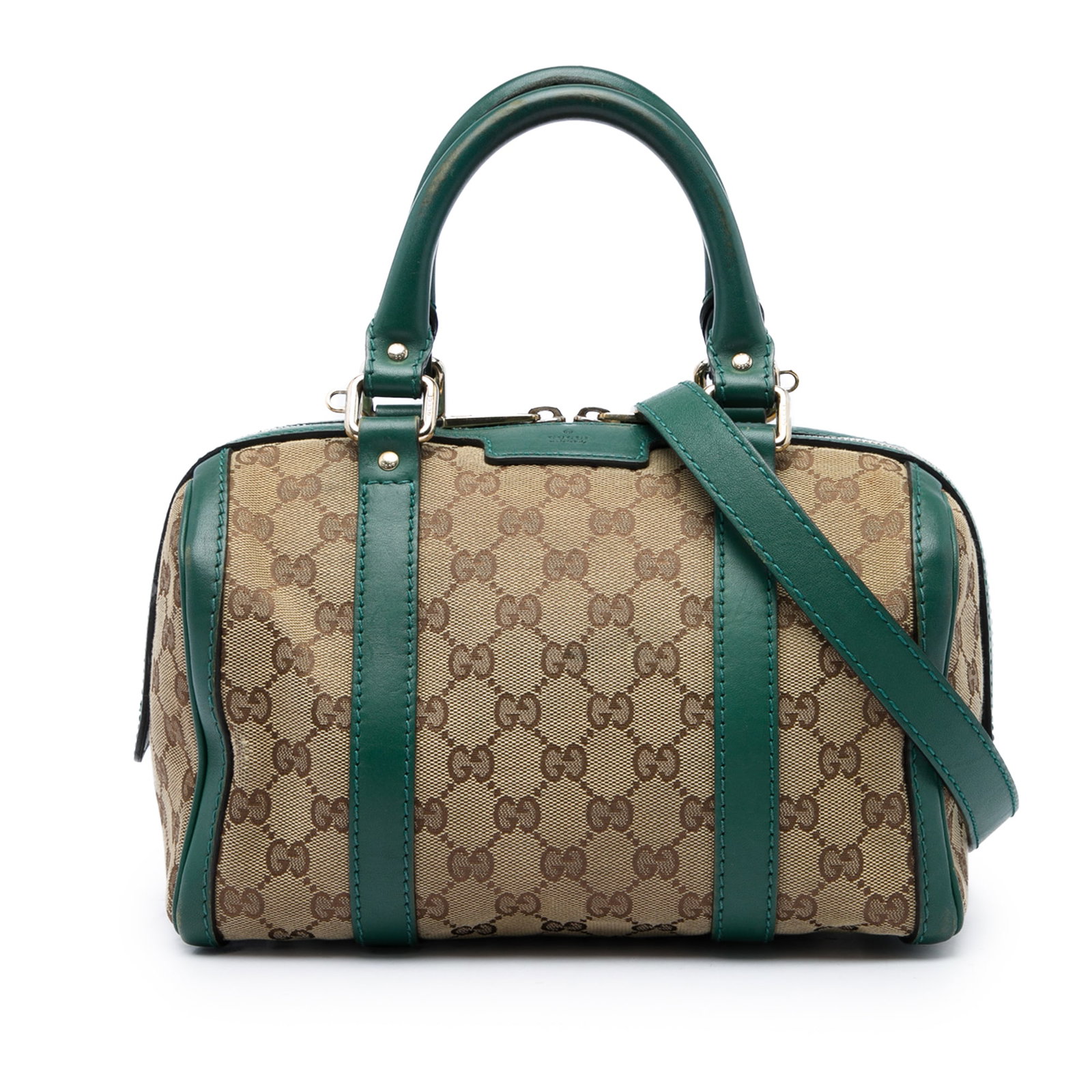 Gucci Joy Boston Bag Small GG Canvas Beige Leather Trim: Gucci Joy Boston Bag Small GG Canvas Beige Leather Trim Gucci Small GG Canvas Joy Boston Bag with leather trim, rolled leather handles, and a detachable leather shoulder strap. The bag features a top 