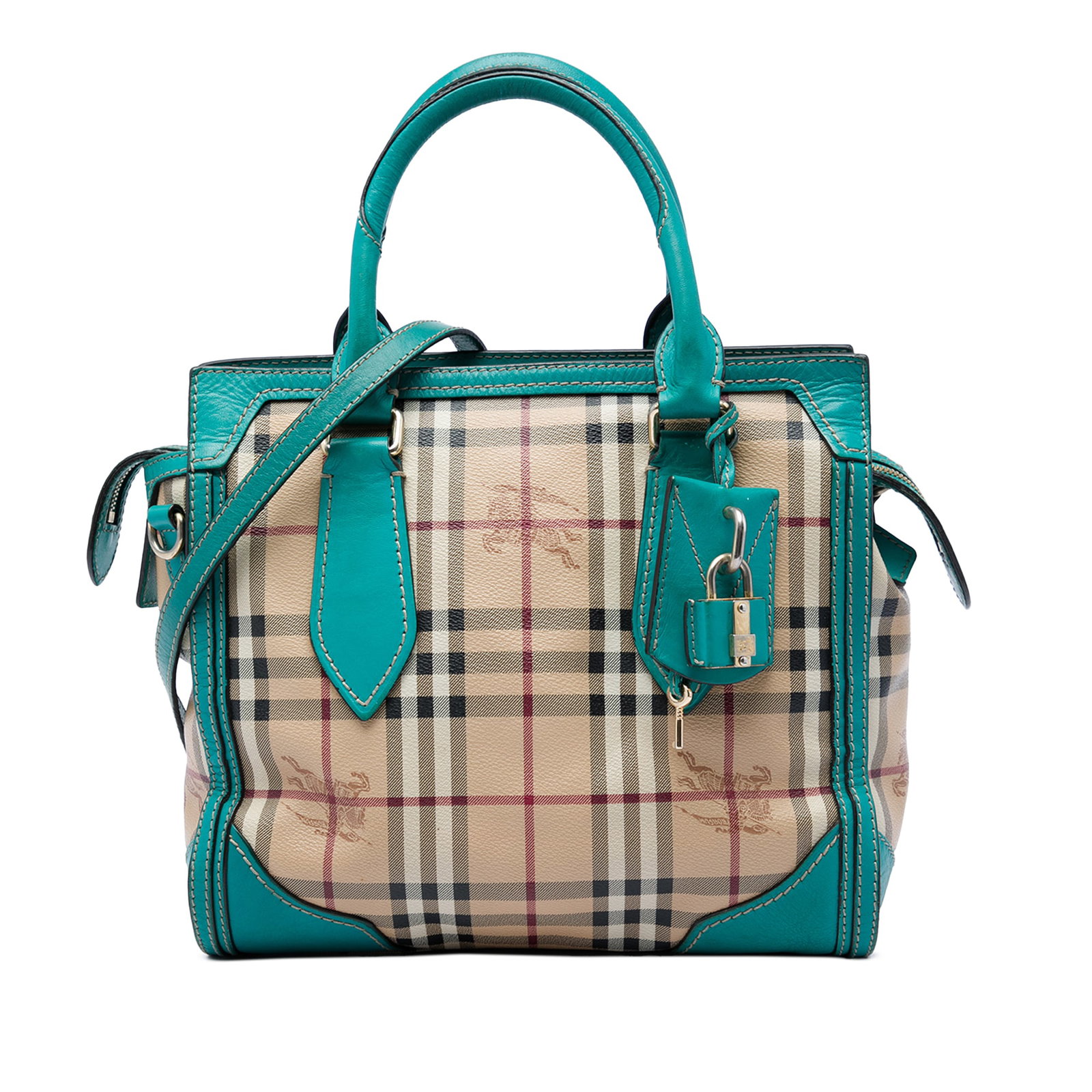 Burberry Honeywood Small Tote in Haymarket Check Coated Canvas: Burberry Honeywood Small Tote in Haymarket Check Coated Canvas This Burberry Honeywood tote is crafted with a coated canvas body and leather trim, featuring rolled leather handles, a detachable flat s