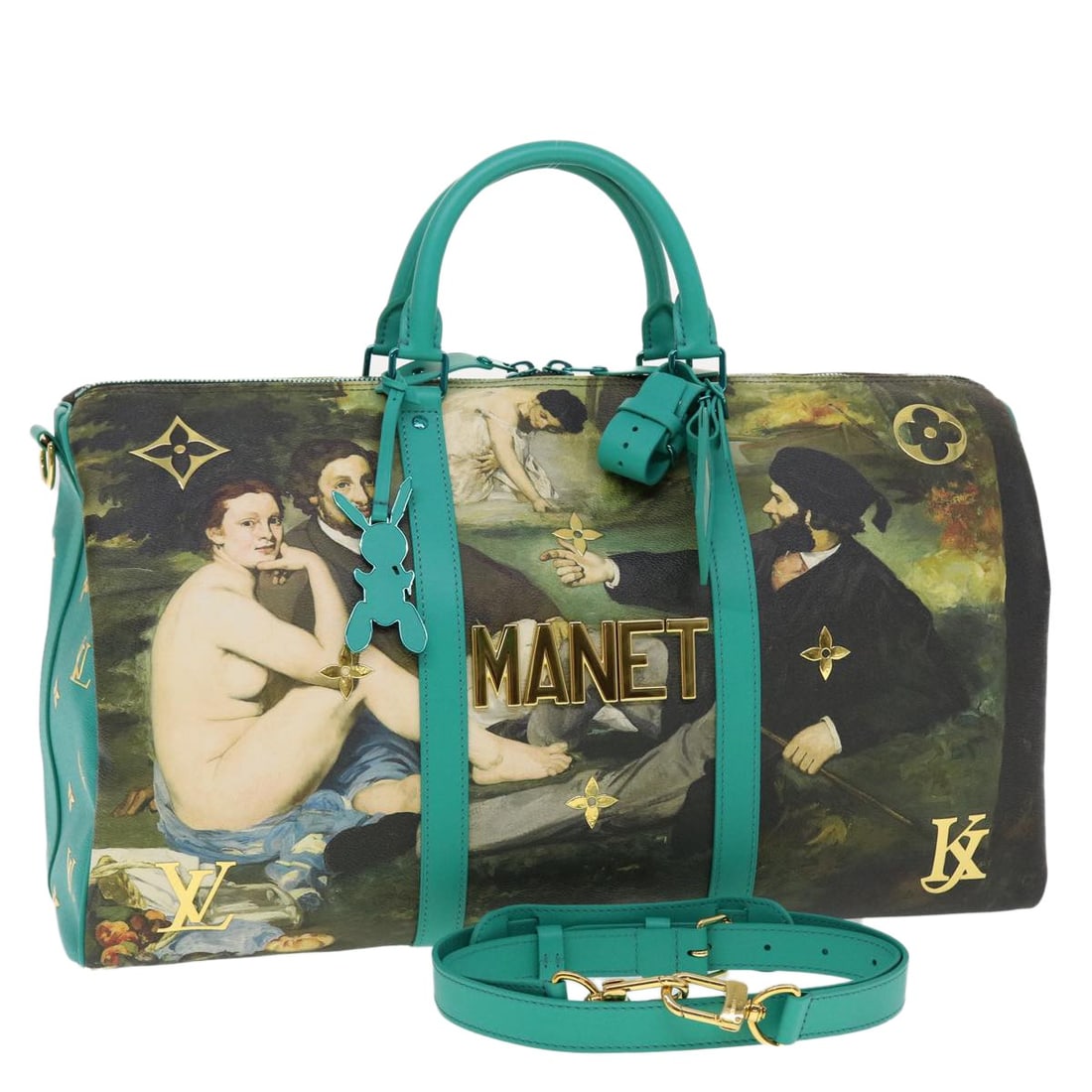 Louis Vuitton M43344 Keepall 50 Bandouliere Boston Bag Monogram Turquoise: Louis Vuitton M43344 Keepall 50 Bandouliere Boston Bag Monogram Turquoise Louis Vuitton Masters Collection Manet Keepall Bandouliere 50 is a Boston bag in Monogram/Turquoise Blue PVC leather, made in 