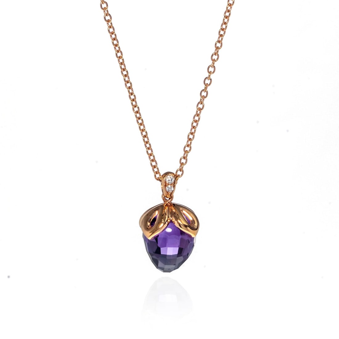 Luca Carati 18K Rose Gold Purple Amethyst Diamond Pendant Necklace: Luca Carati 18K Rose Gold Purple Amethyst Diamond Pendant Necklace This exquisite pendant necklace from Luca Carati features a stunning purple amethyst, complemented by delicate diamonds, all set in l