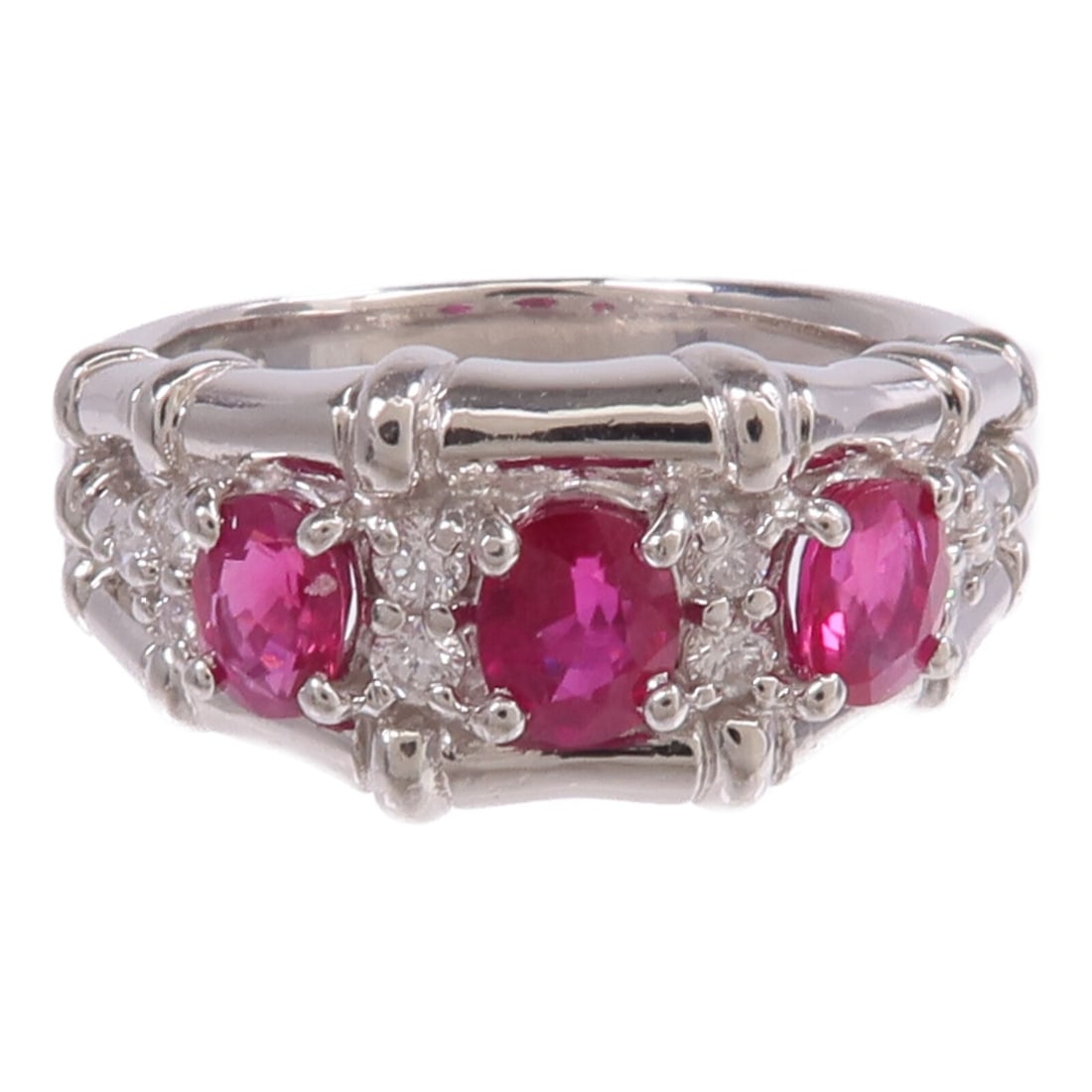PT900 Platinum Ruby Diamond Ring Size 6.25 - 2