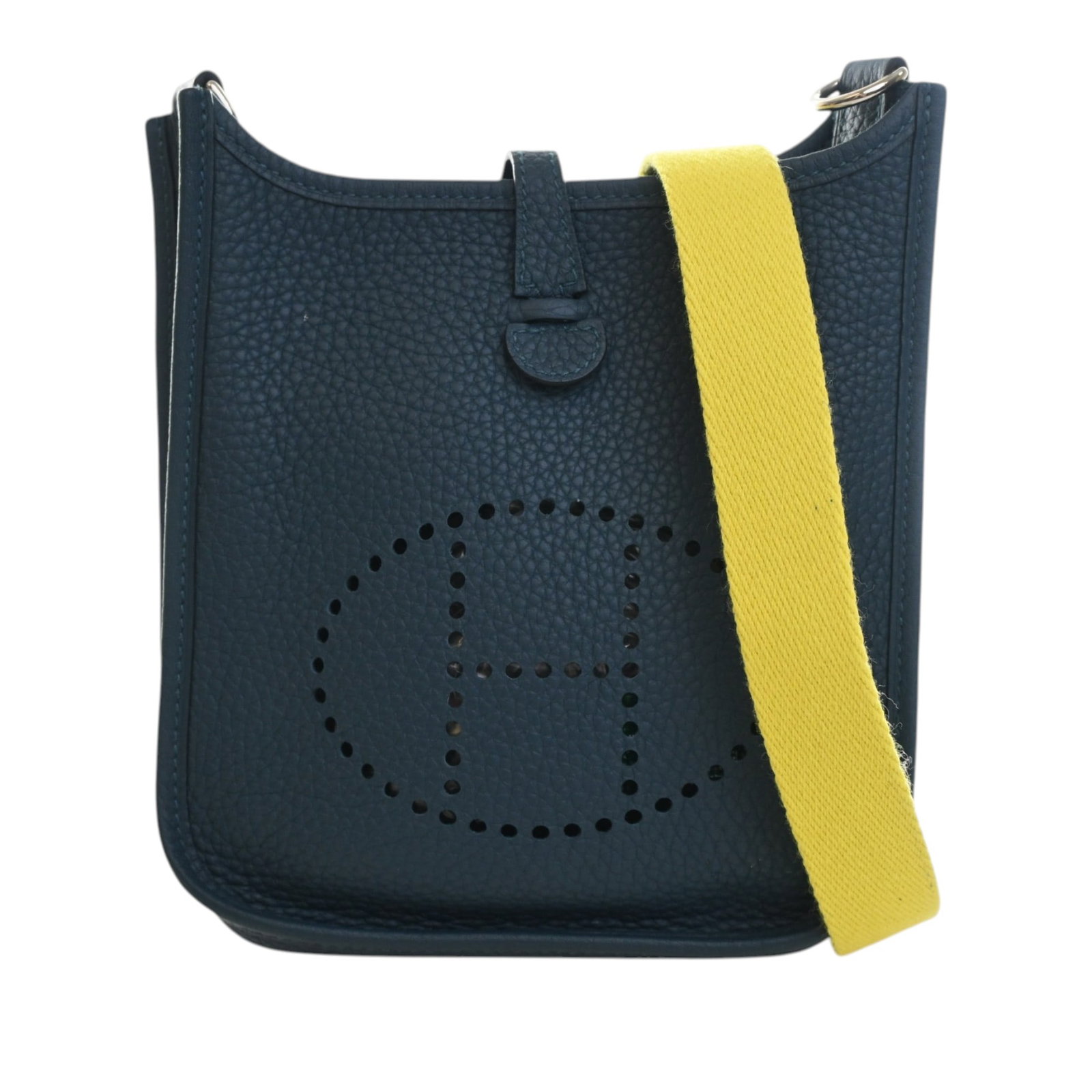 Hermes Evelyne TPM 16 Clemence Leather Shoulder Bag Blue: Hermes Evelyne TPM 16 Clemence Leather Shoulder Bag Blue Hermes Evelyne TPM 16 shoulder bag crafted in Clemence leather with a detachable flat canvas strap and an open top with strap closure. Made in 