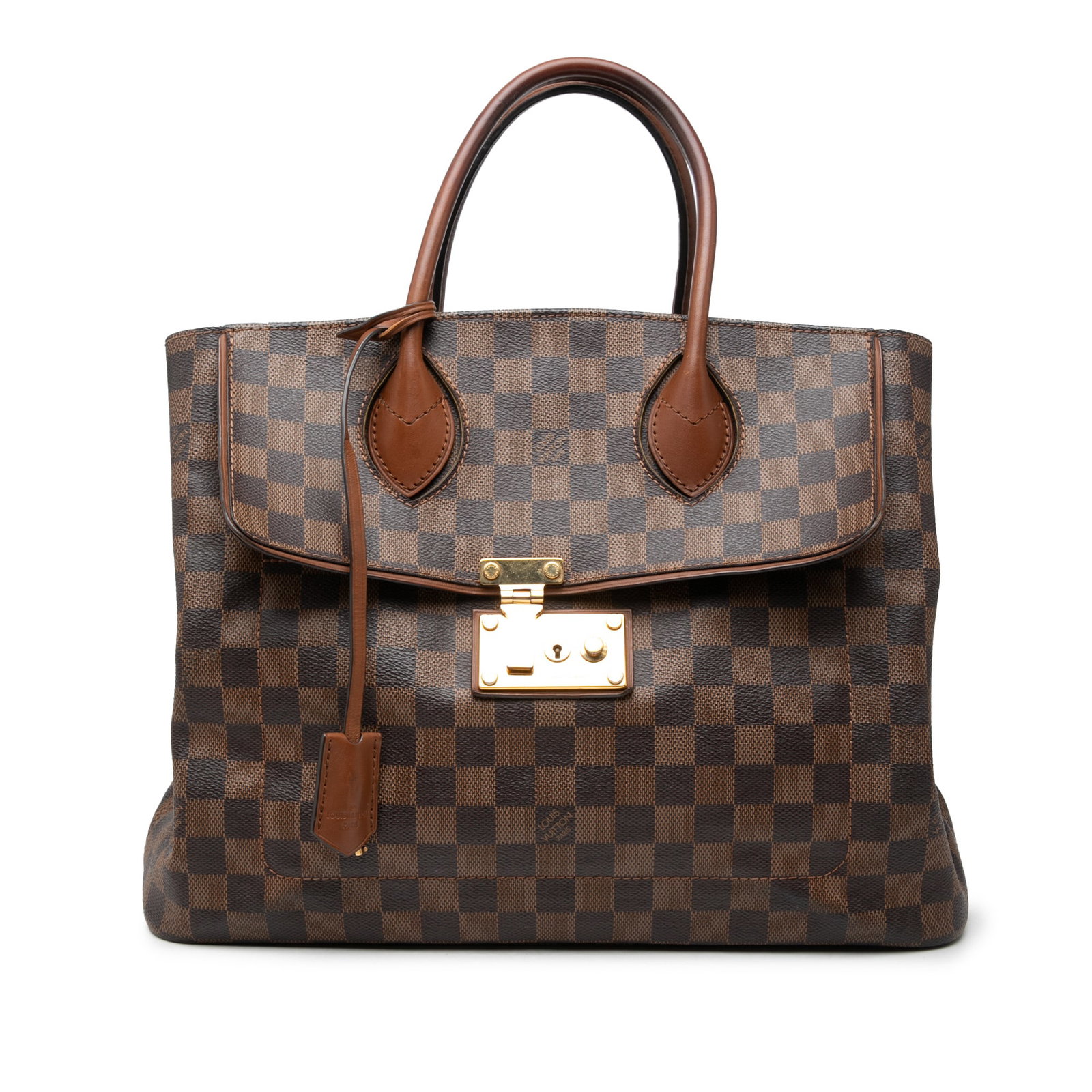Louis Vuitton Ascot Brown Damier Ebene Handbag: Louis Vuitton Ascot Brown Damier Ebene Handbag Louis Vuitton Damier Ebene Ascot handbag in brown Damier canvas with leather trim and rolled leather handles. The bag features an open top, an interior z