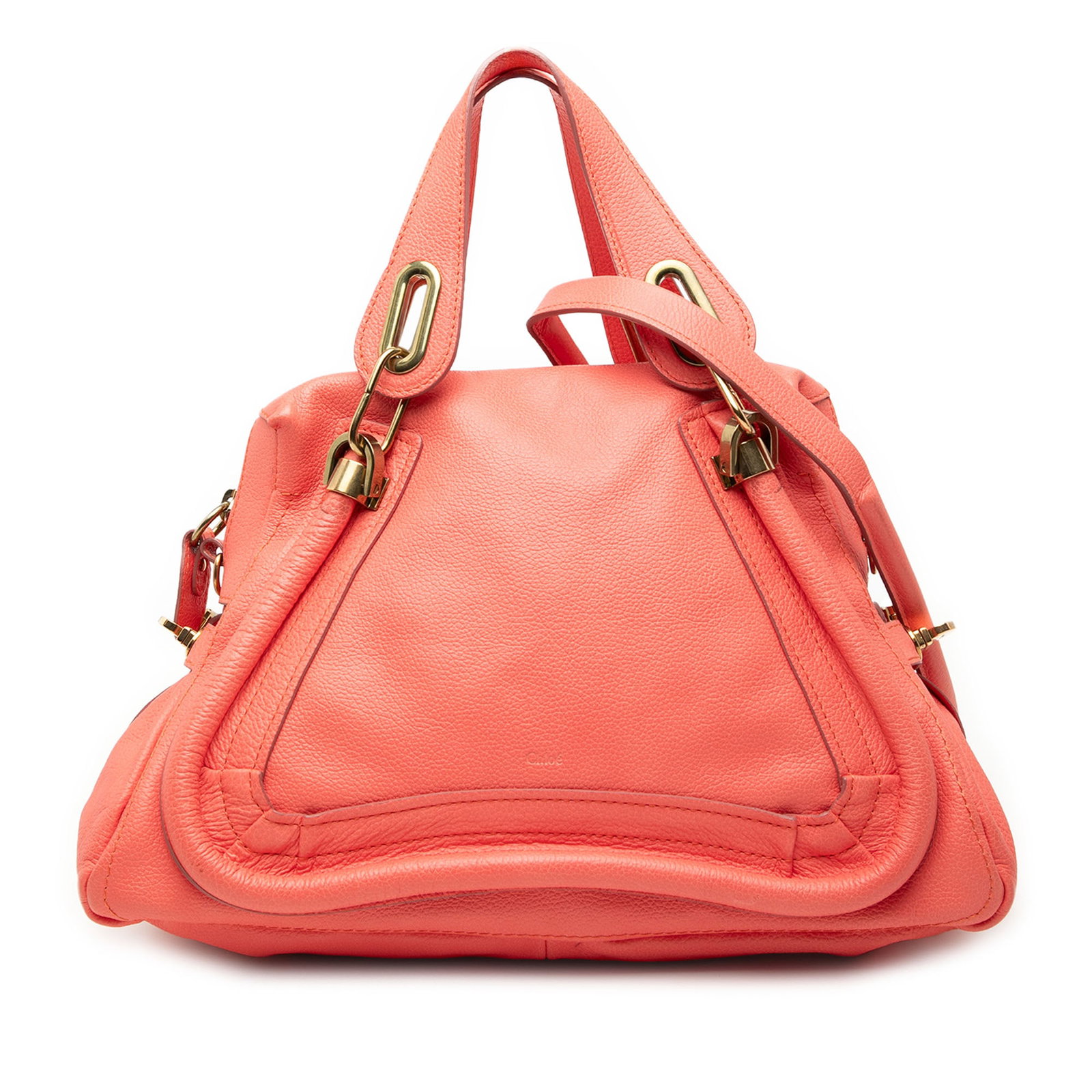 Chloe Orange Leather Paraty Satchel Medium: Chloe Orange Leather Paraty Satchel Medium This Chloe Medium Leather Paraty Satchel is crafted from orange leather and features flat leather handles, a detachable rolled leather strap, and a top zip c