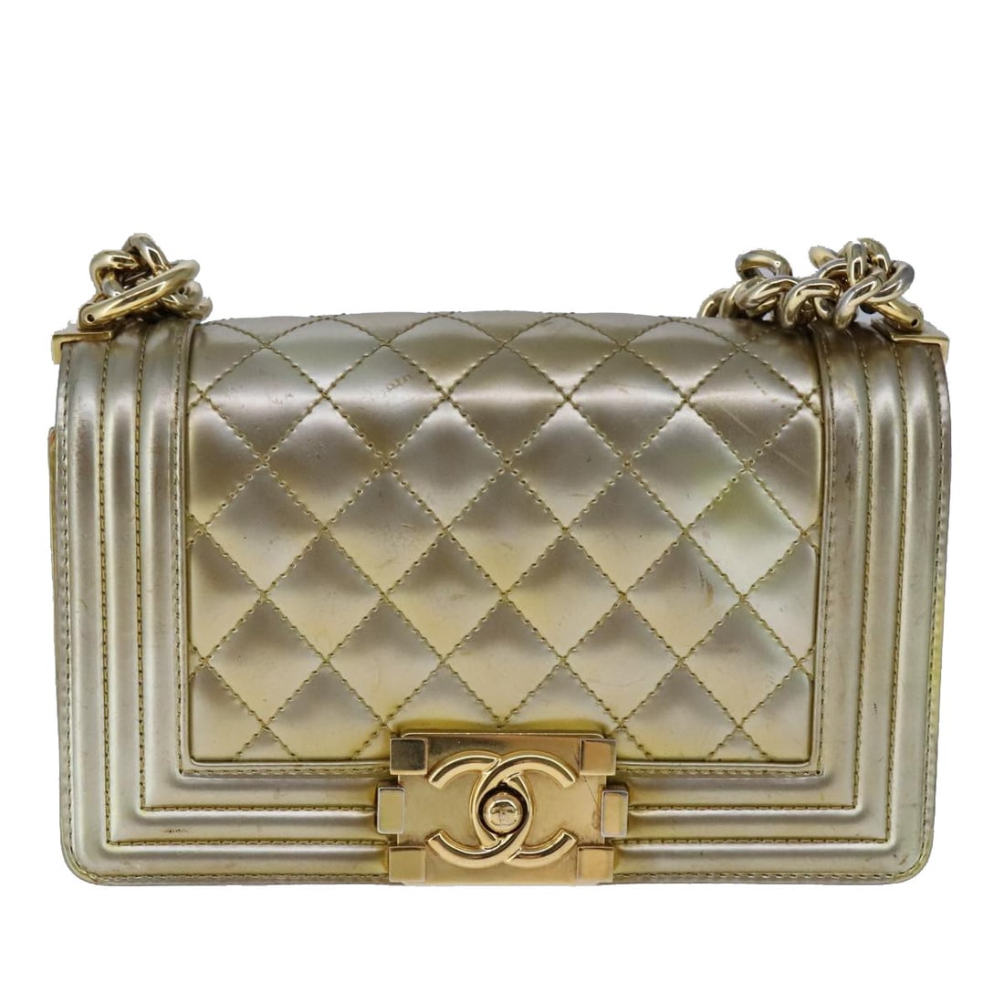 Chanel Boy Flap Patent Leather Shoulder Bag Gold 20cm (1 of 18)