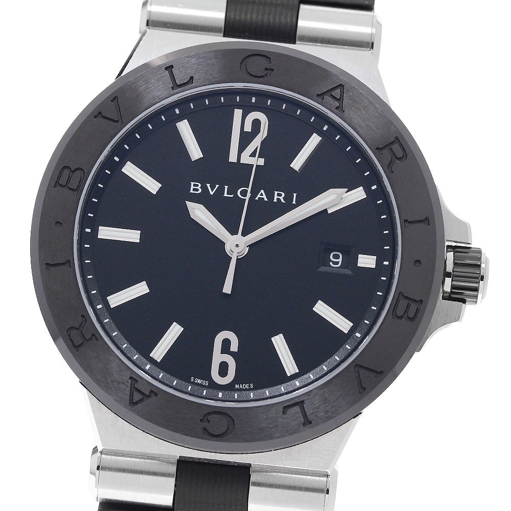 BVLGARI Diagono Ceramic DG42SC mens automatic date wristwatch: BVLGARI Diagono Ceramic DG42SC mens automatic date wristwatch BVLGARI Diagono Ceramic men's wristwatch with automatic movement and date function. This Swiss-made watch features a black dial and a stai
