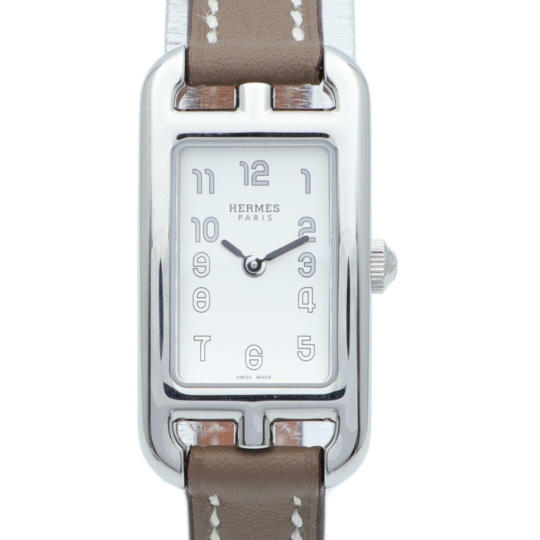 Hermes Nantucket NA2.110 ladies quartz wristwatch white dial steel leather: Hermes Nantucket NA2.110 ladies quartz wristwatch white dial steel leather Hermes Nantucket NA2.110 women's quartz wristwatch with a white dial, stainless steel case, and leather belt. This watch incl