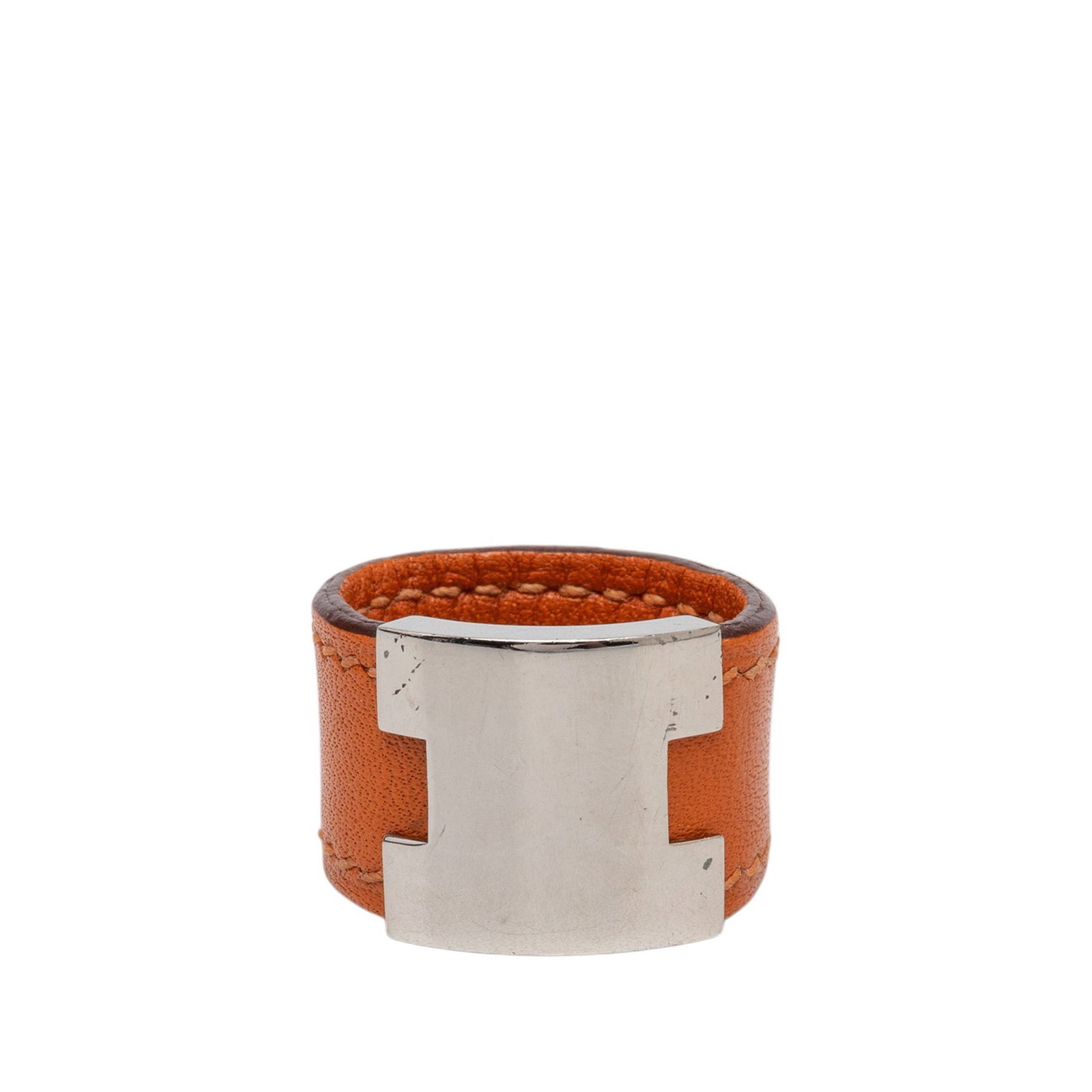 Hermes Lurie Ring in Orange Swift Leather Palladium Plate (1 of 5)