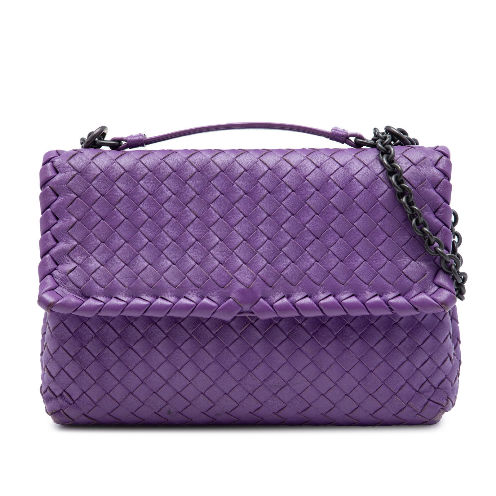 Bottega Veneta Olimpia Small Intrecciato Nappa Leather Crossbody Bag: Bottega Veneta Olimpia Small Intrecciato Nappa Leather Crossbody Bag A Bottega Veneta Small Nappa Intrecciato Olimpia Crossbody in purple leather with the brand's signature woven body. The bag feature