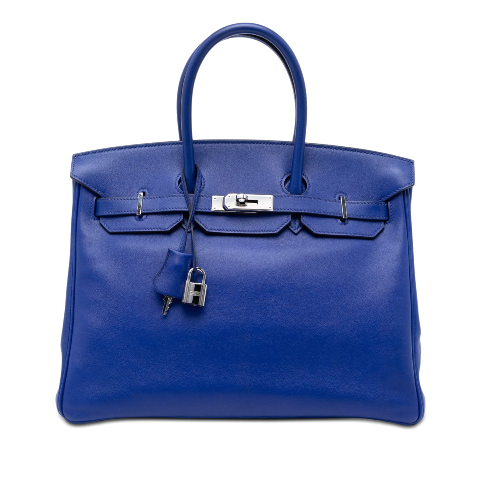 Hermes Birkin Retourne 35 Swift Leather Handbag Bleu Electrique: Hermes Birkin Retourne 35 Swift Leather Handbag Bleu Electrique Hermes Birkin Retourne 35 in Bleu Electrique Swift leather with rolled leather handles, a front flap with strap and turn lock closure, a