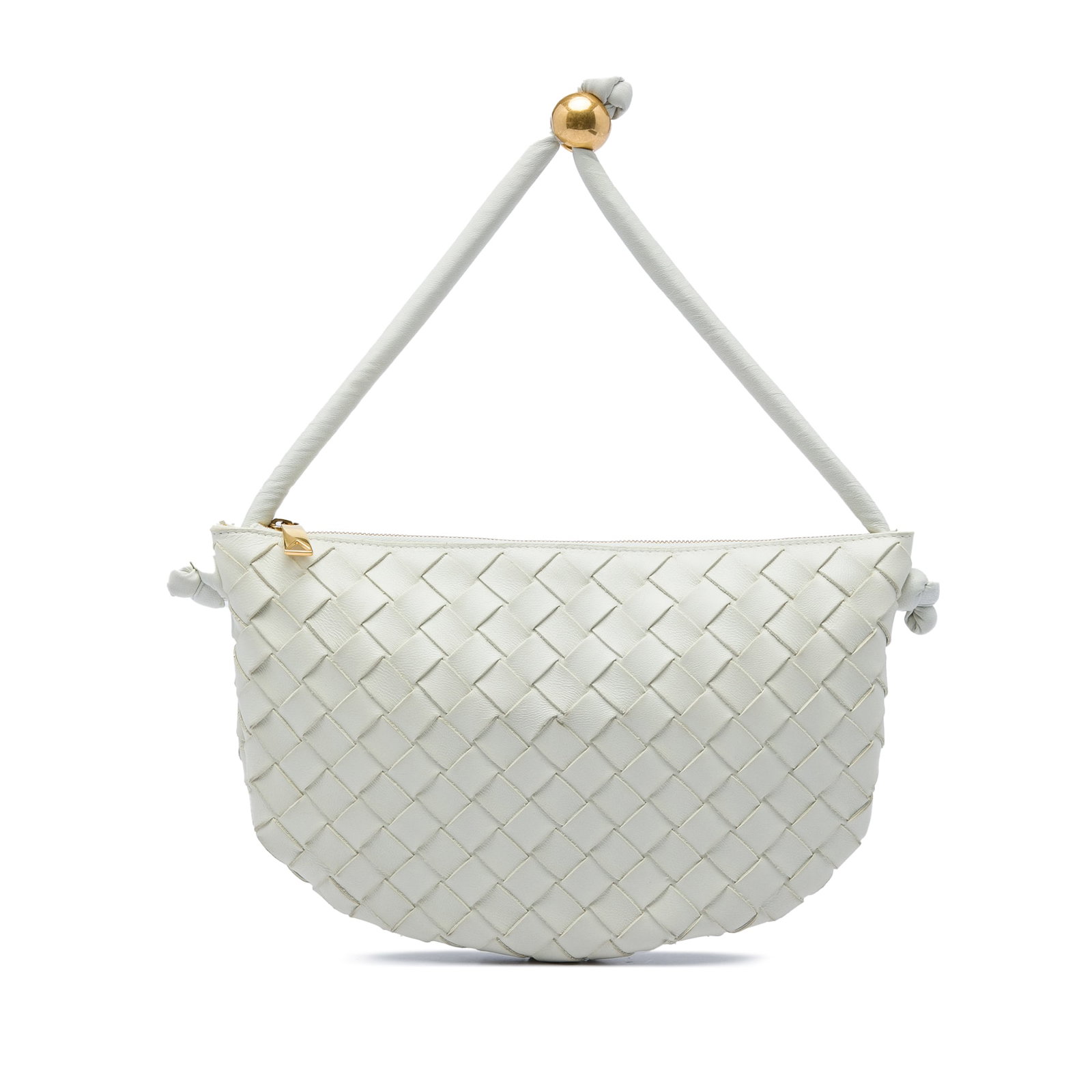 Bottega Veneta Intrecciato Turn Pouch Small White Lambskin Bag: Bottega Veneta Intrecciato Turn Pouch Small White Lambskin Bag A Bottega Veneta Small Turn Pouch crafted in white intrecciato lambskin leather. This bag features a woven leather body, a rolled leather