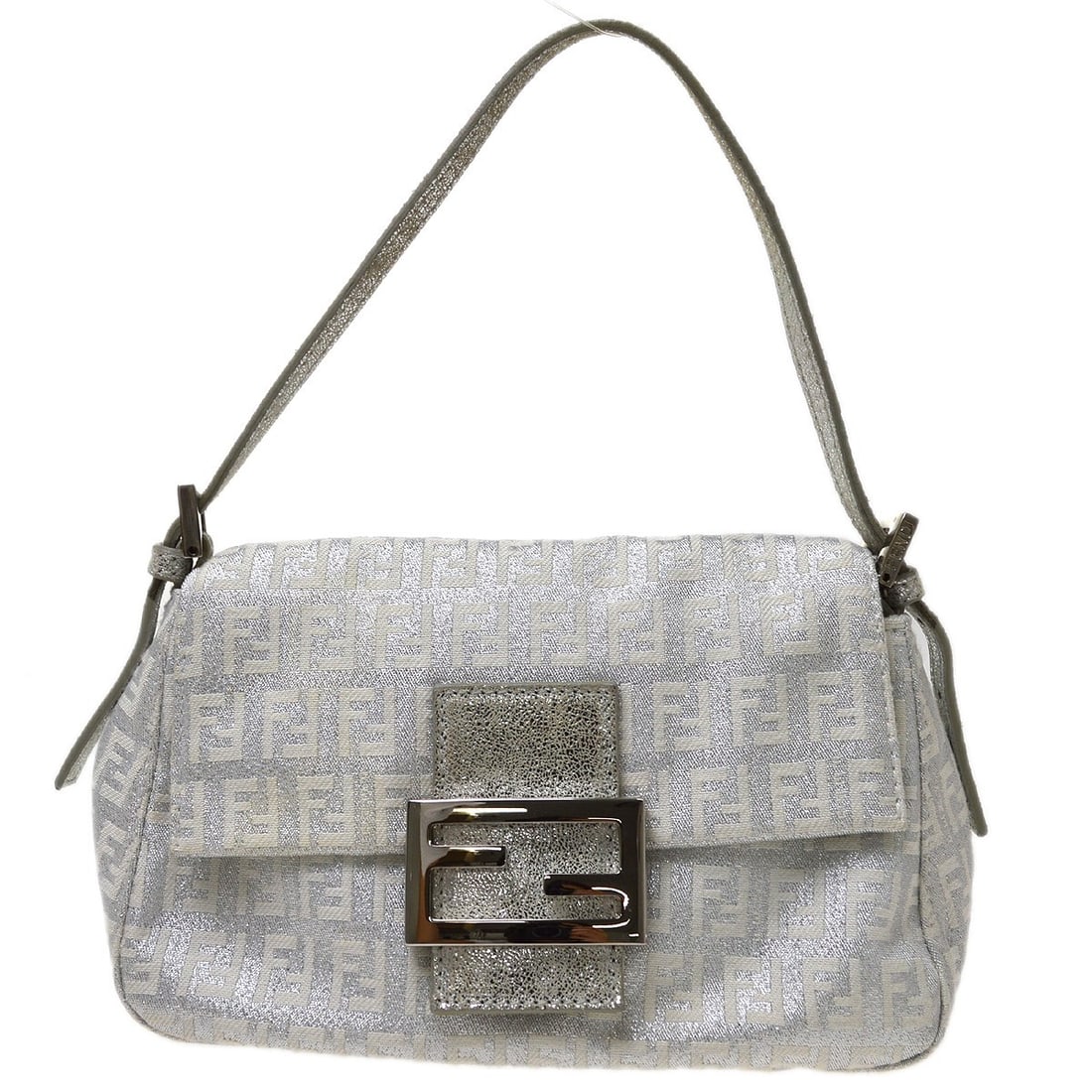 Fendi Zucchino Small White Canvas Shoulder Handbag: Fendi Zucchino Small White Canvas Shoulder Handbag Small Fendi Zucchino handbag in white canvas with silver-tone hardware and leather trim. Designed with a magnetic closure, adjustable shoulder strap,