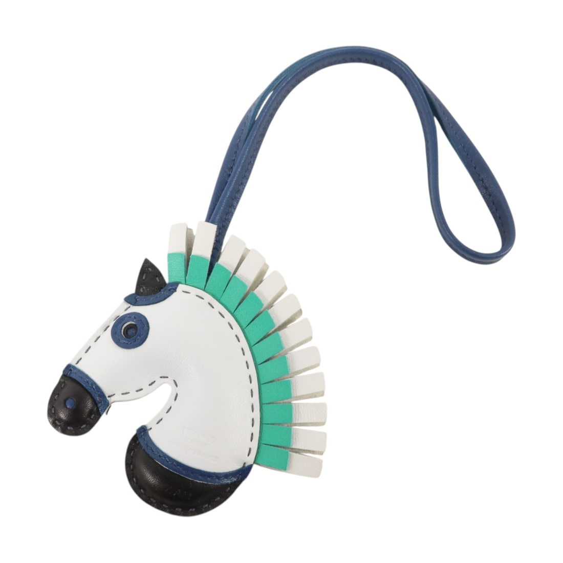 Hermes Geegee Camail Milo Lambskin Charm Blue Green Black: Hermes Geegee Camail Milo Lambskin Charm Blue Green Black Hermes Geegee Camail charm crafted in Milo lambskin with a multicolor design featuring Noir, Bleu de Malte, Menthe, and Bleu Brume. Made in Fr