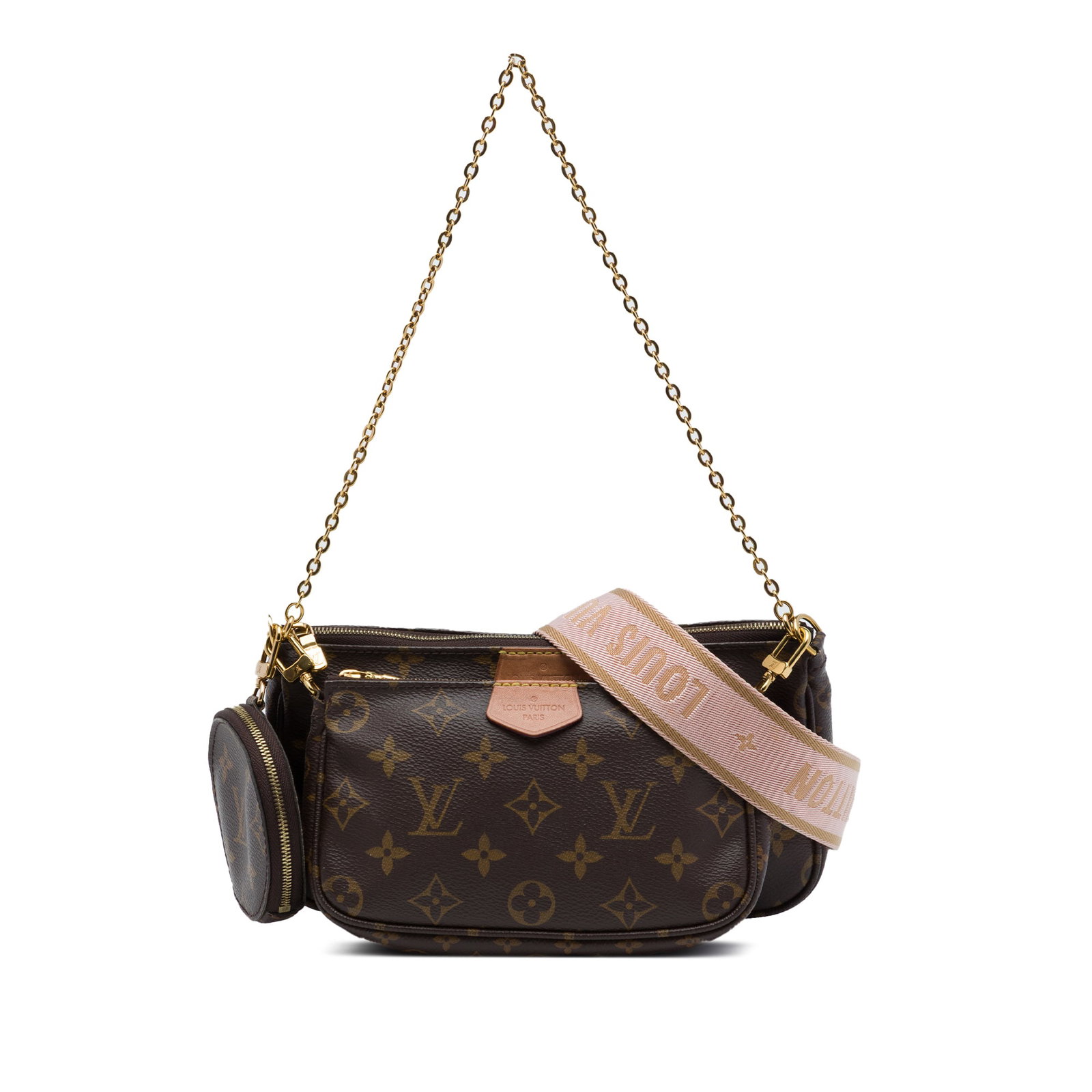 Louis Vuitton Multi Pochette Accessoires Monogram Shoulder Bag: Louis Vuitton Multi Pochette Accessoires Monogram Shoulder Bag Louis Vuitton Monogram Multi Pochette Accessoires bag crafted with a monogram canvas body in brown. This design includes a detachable cha