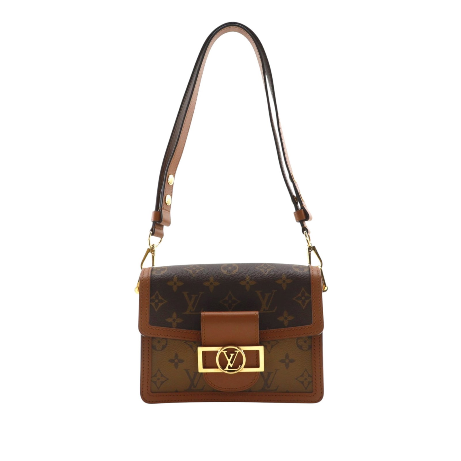 Louis Vuitton Mini Dauphine Monogram Reverse Crossbody Bag: Louis Vuitton Mini Dauphine Monogram Reverse Crossbody Bag Louis Vuitton Monogram Reverse Mini Dauphine crossbody bag with a monogram reverse canvas body, adjustable and detachable flat leather strap,