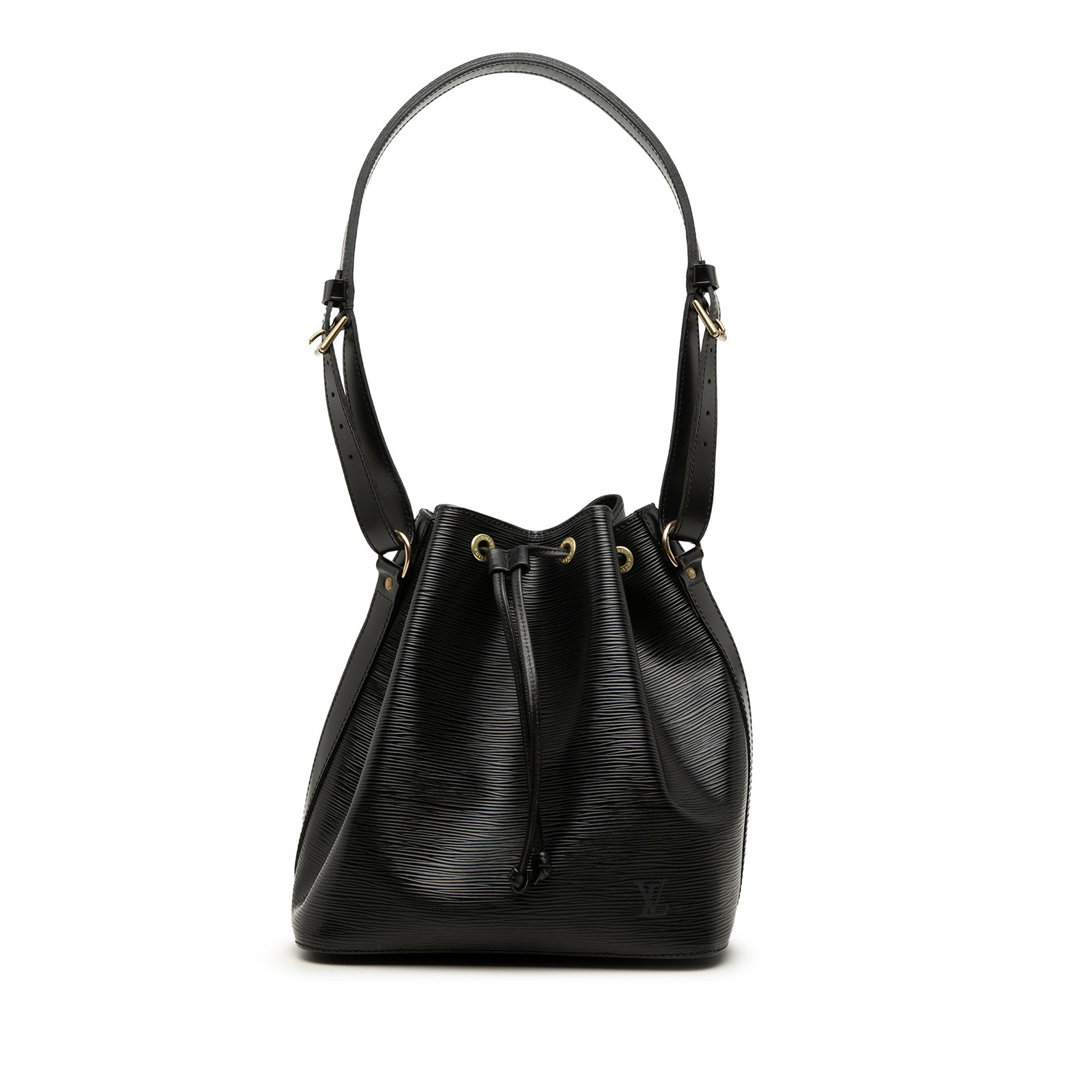 Louis Vuitton Petit Noe Epi Leather Drawstring Bag Black: Louis Vuitton Petit Noe Epi Leather Drawstring Bag Black Louis Vuitton Epi Petit Noe bucket bag crafted in black Epi leather with an adjustable flat leather strap and an open top with drawstring closu