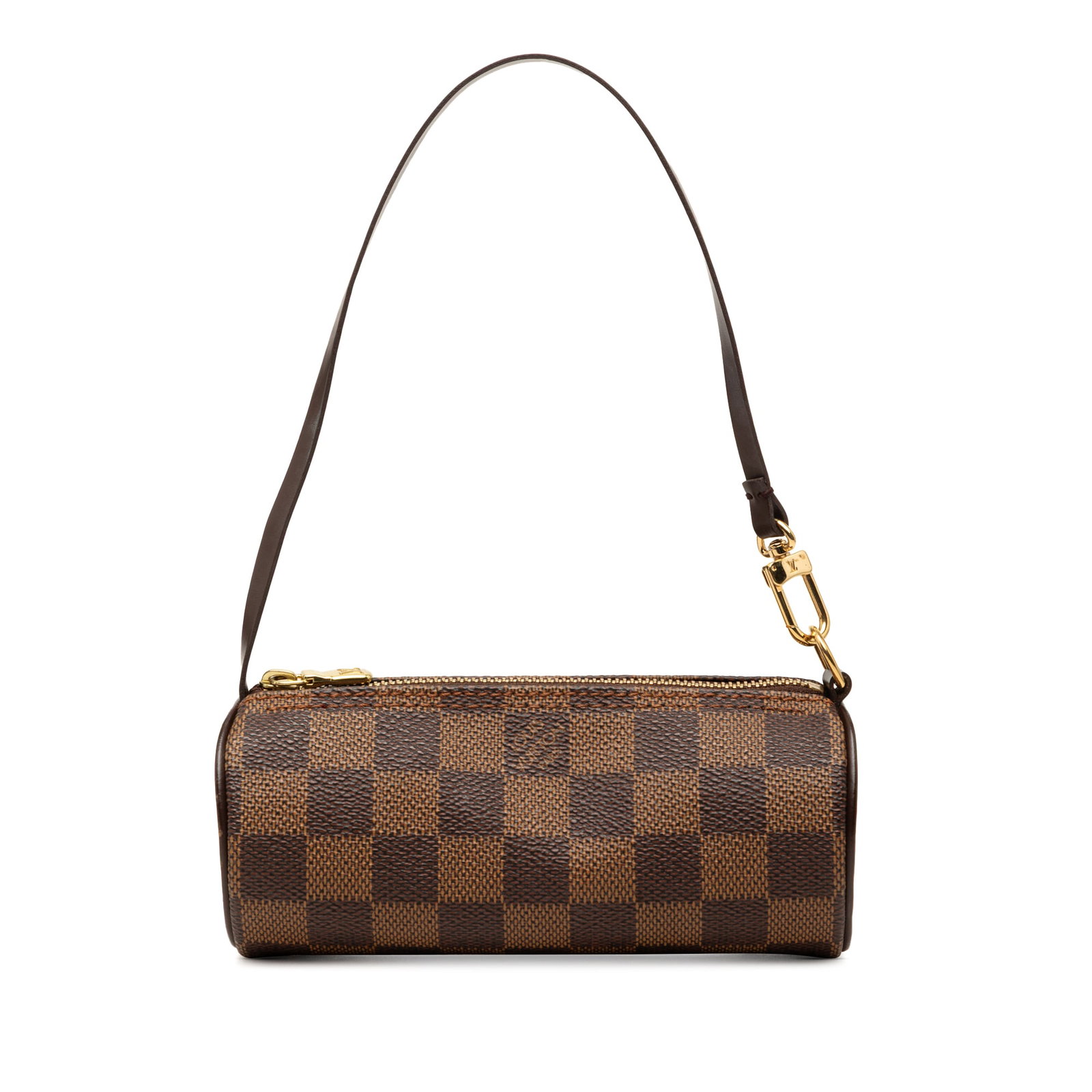 Louis Vuitton Papillon Pochette in Damier Ebene Canvas: Louis Vuitton Papillon Pochette in Damier Ebene Canvas Louis Vuitton Damier Ebene Papillon Pochette crafted with a damier ebene canvas body, leather trim, a flat leather strap, and a top zip closure. 