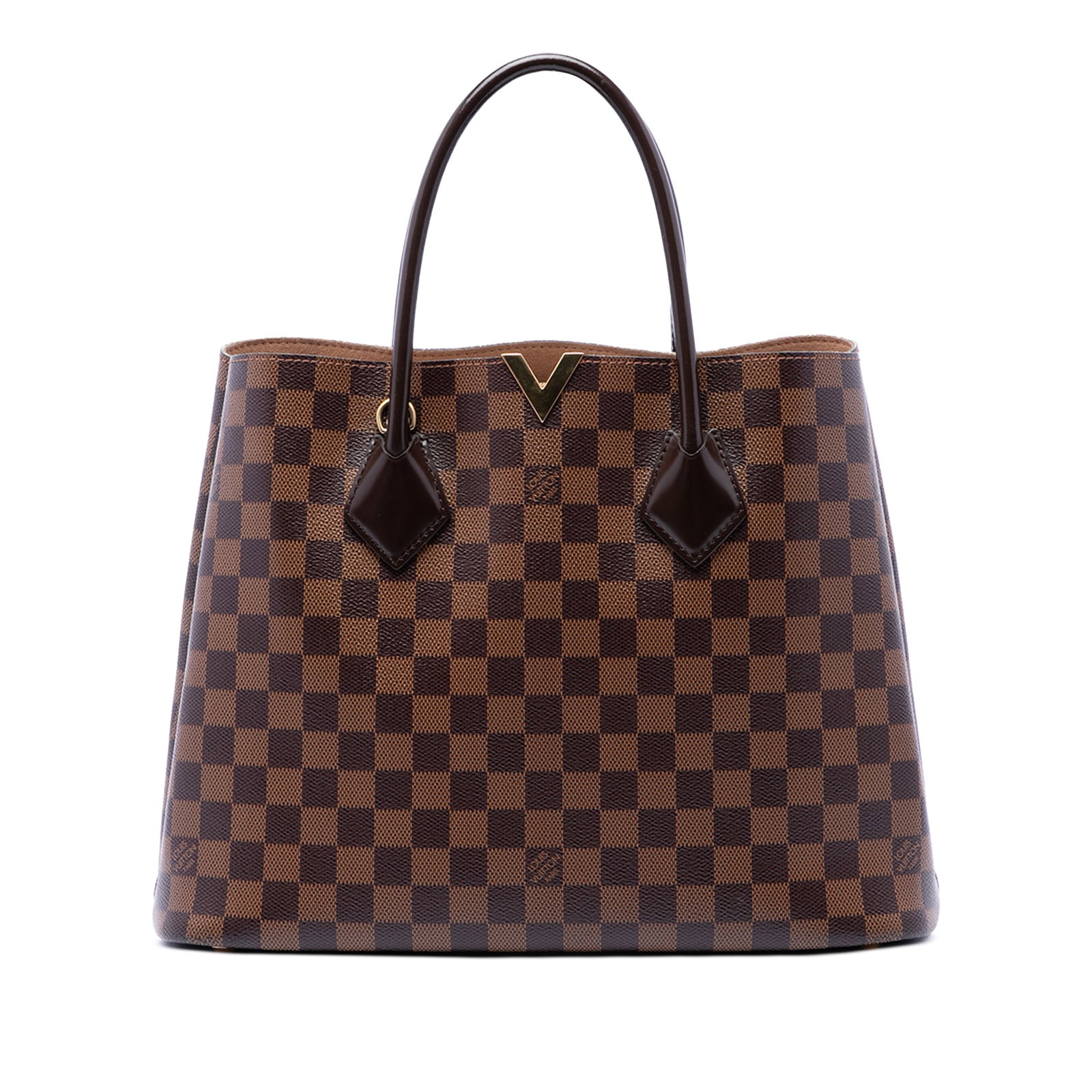 Louis Vuitton Kensington Damier Ebene Brown Handbag: Louis Vuitton Kensington Damier Ebene Brown Handbag The Louis Vuitton Damier Ebene Kensington is a structured brown bag crafted with a damier canvas body and rolled leather handles. It features an ope