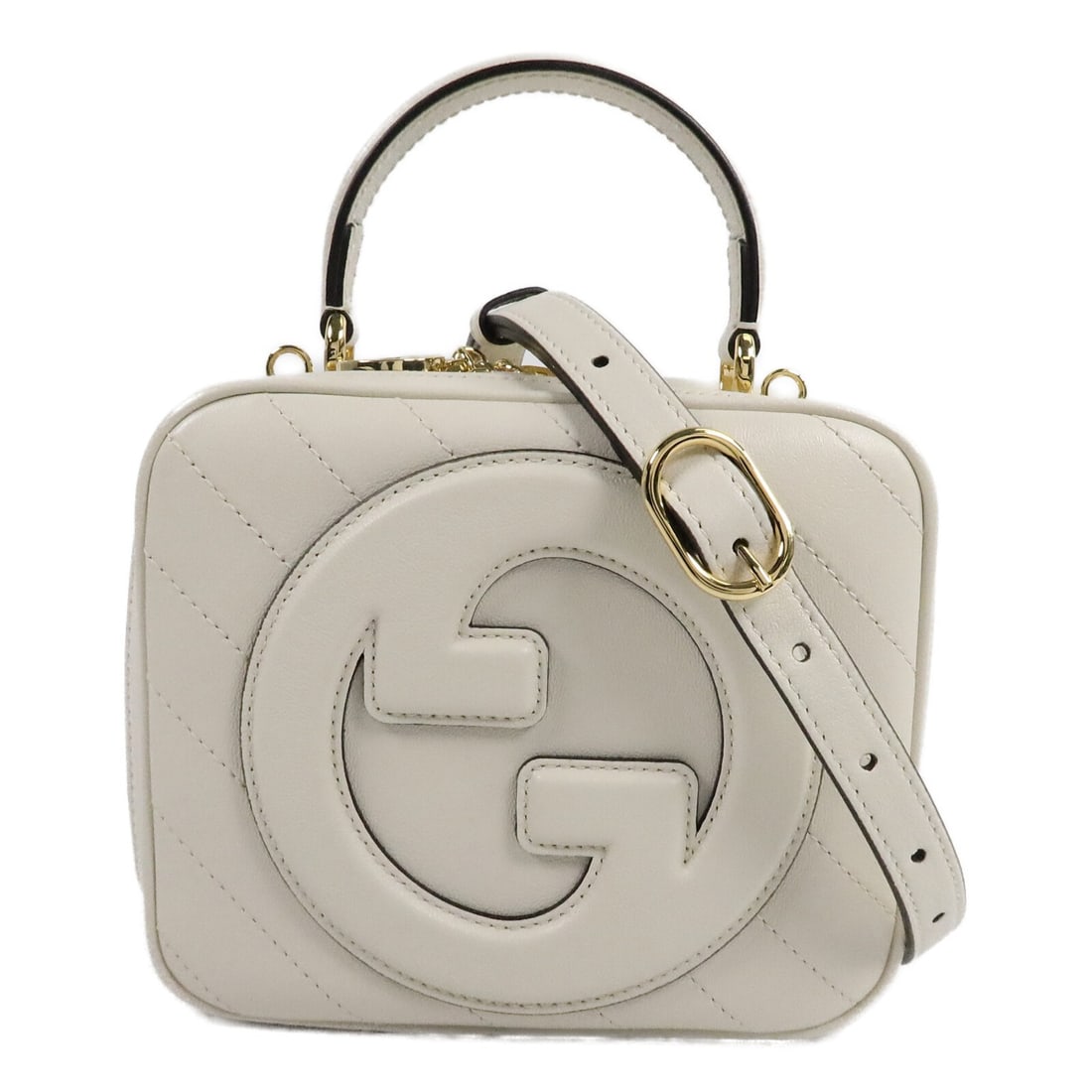 GUCCI Blondie 744434 white calfskin top handle shoulder bag: GUCCI Blondie 744434 white calfskin top handle shoulder bag Compact and structured, this Gucci Blondie top handle 2-way shoulder bag is crafted in white calfskin leather and features the GG motif with