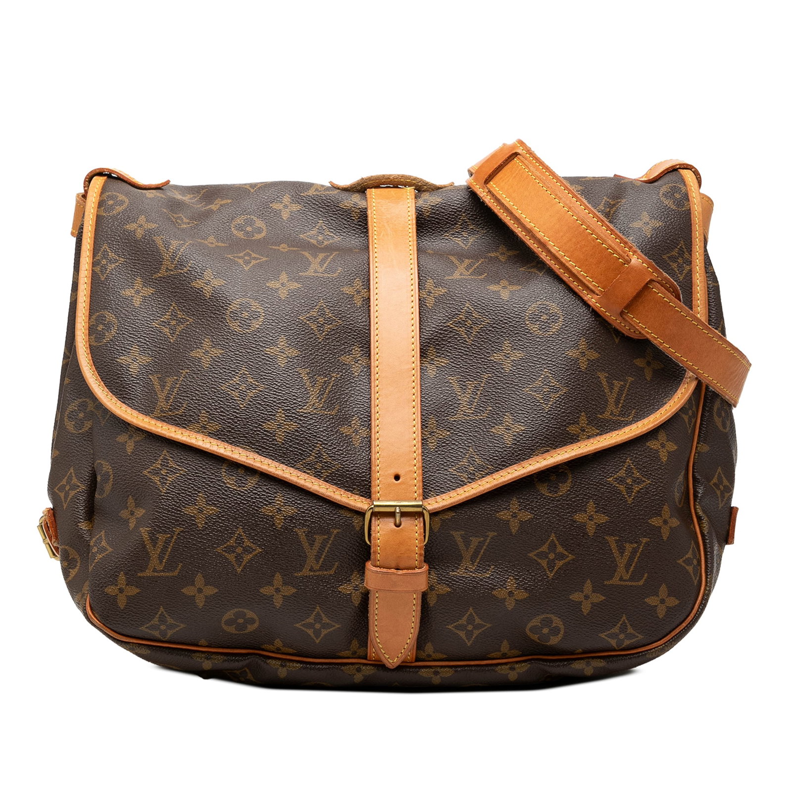 Louis Vuitton Saumur 35 Monogram Canvas Shoulder Bag: Louis Vuitton Saumur 35 Monogram Canvas Shoulder Bag Louis Vuitton Monogram Saumur 35 shoulder bag featuring a monogram canvas body with vachetta leather trim, flat vachetta leather straps, flaps with