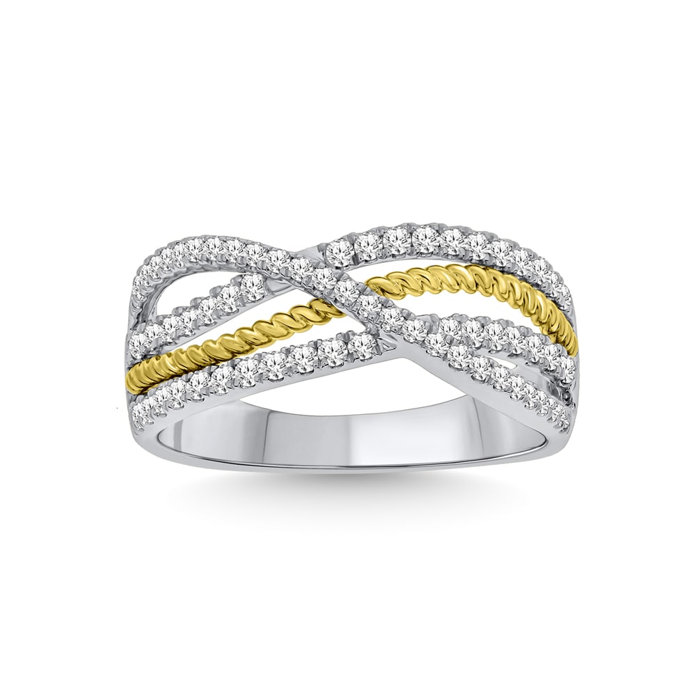 14K Two Tone Diamond 1/2 Ct.Tw. Fashion Ring: 14K Two Tone Diamond 1/2 Ct.Tw. Fashion Ring 14k Two Tone Stone Color: G-h Stone Clarity: I1 Each ring is presented in standard size 6.5. Complimentary resizing is available between sizes 510 (in 1/4 