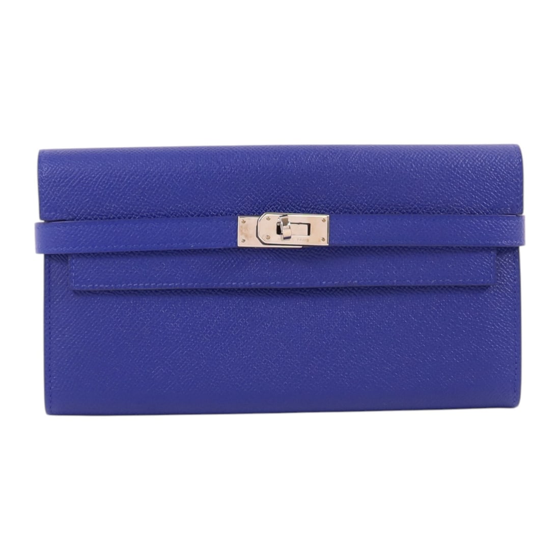 HERMES Kelly Bifold Wallet Epsom Calfskin Bleu Electrique PHW: HERMES Kelly Bifold Wallet Epsom Calfskin Bleu Electrique PHW Hermes Kelly Wallet in Bleu Electrique Epsom leather with palladium-tone hardware. This bifold wallet is made in France and features a str