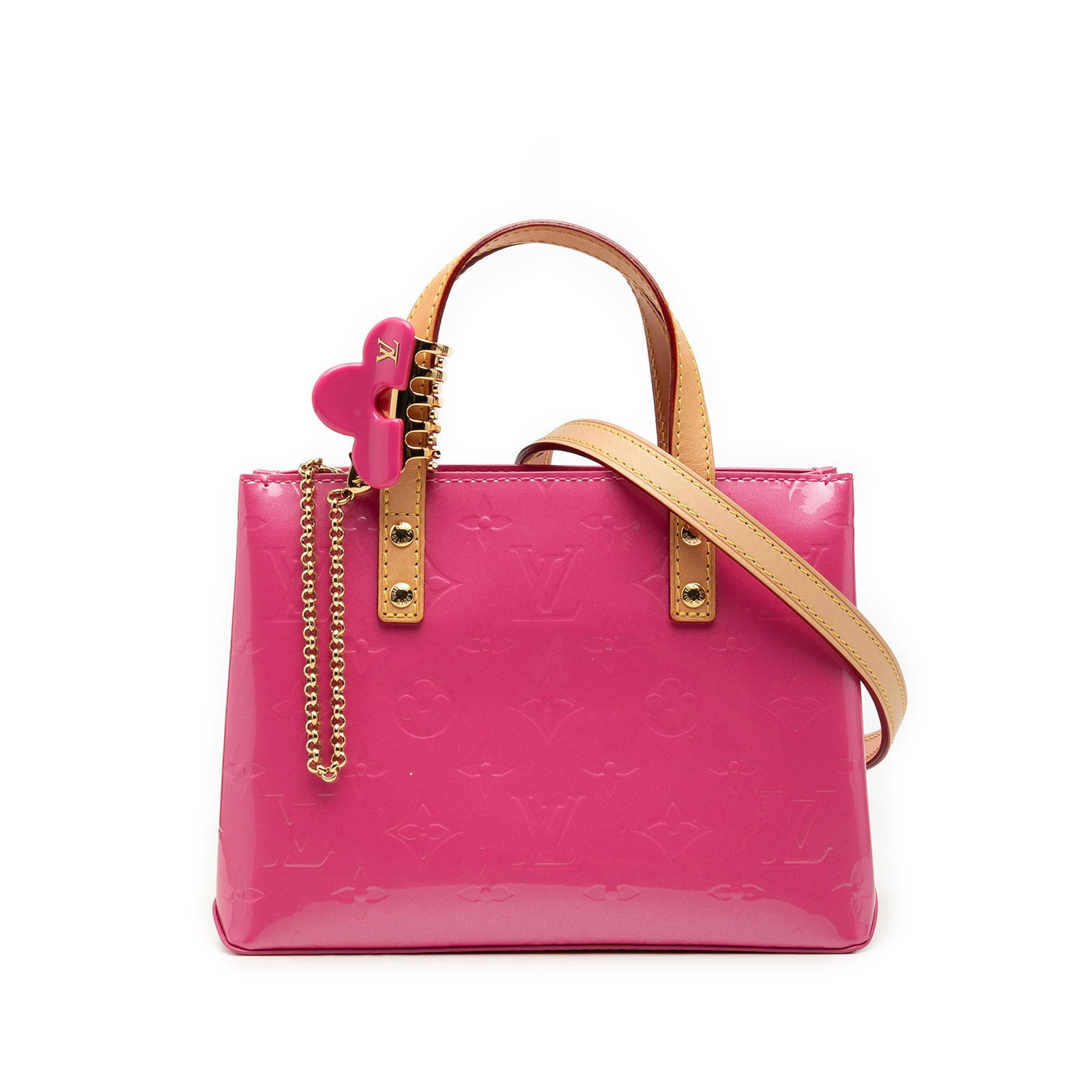 Louis Vuitton Reade PM Hairclip Monogram Vernis Pink Bag: Louis Vuitton Reade PM Hairclip Monogram Vernis Pink Bag Louis Vuitton Monogram Vernis Hairclip Reade PM bag in pink vernis leather with flat vachetta leather handles and a detachable vachetta leather