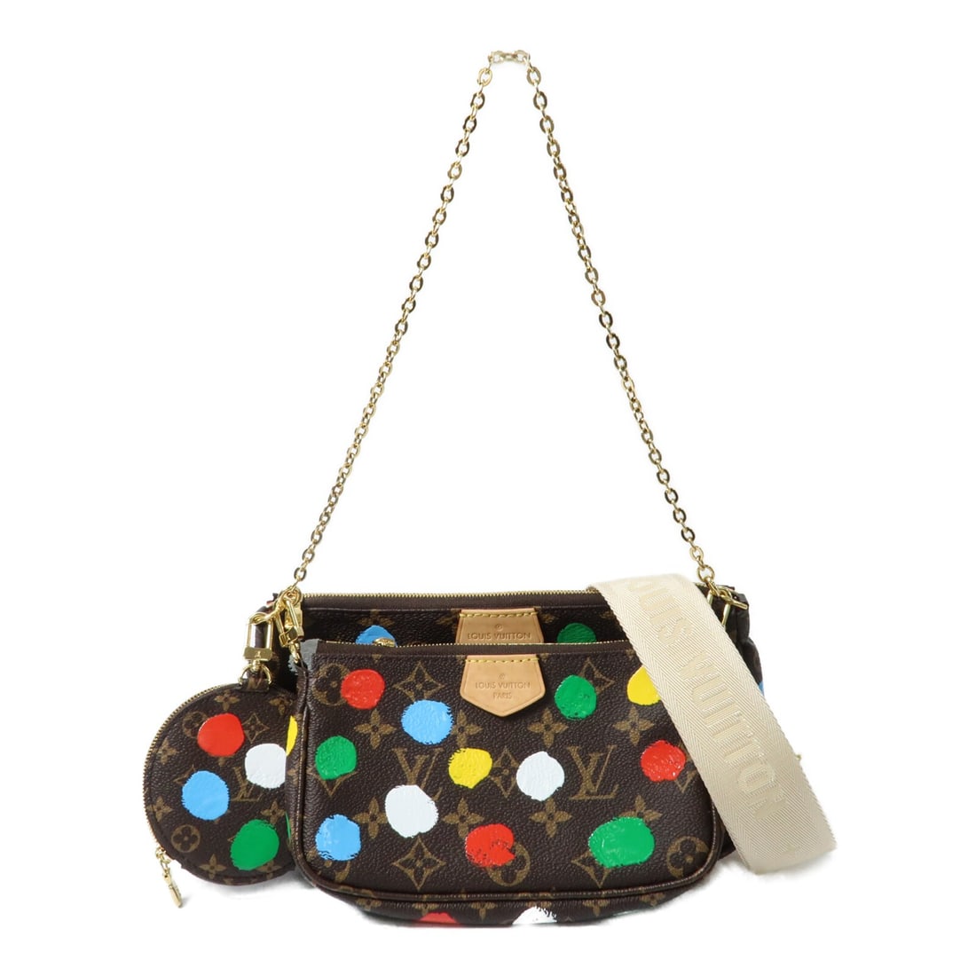 Louis Vuitton M46385 Multi Pochette 2 Way Shoulder Bag Monogram Calfskin: Louis Vuitton M46385 Multi Pochette 2 Way Shoulder Bag Monogram Calfskin Louis Vuitton Monogram LV x YK Multi Pochette 2-way shoulder bag, model M46385, crafted in calfskin with a brown monogram desig